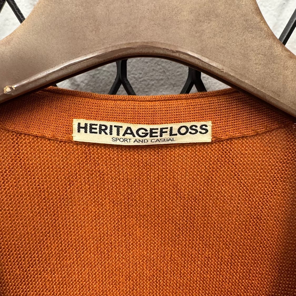 USA VTG 솔리드 울 니트 가디건 로고 자수 디테일 오렌지 상품이미지7