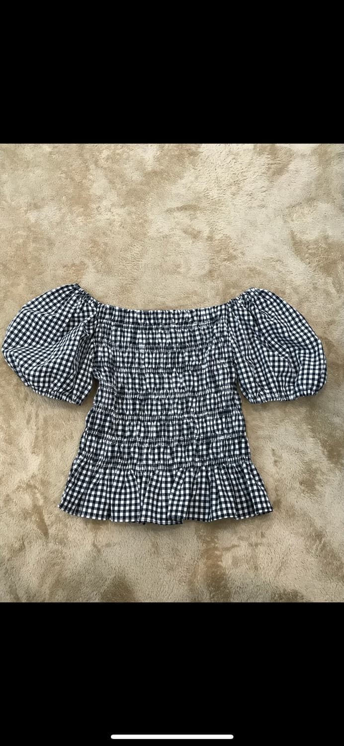 빈티지 깅엄 체크 오프숄더  상품이미지1