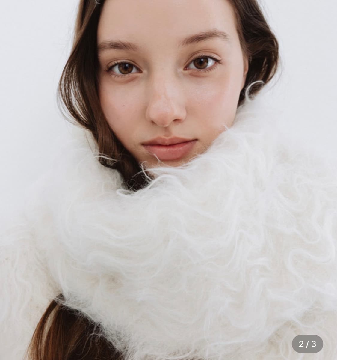 더티스 웨이비 플루퍼 롱 헤어 울 머플러 아이보리 새상품 상품이미지1