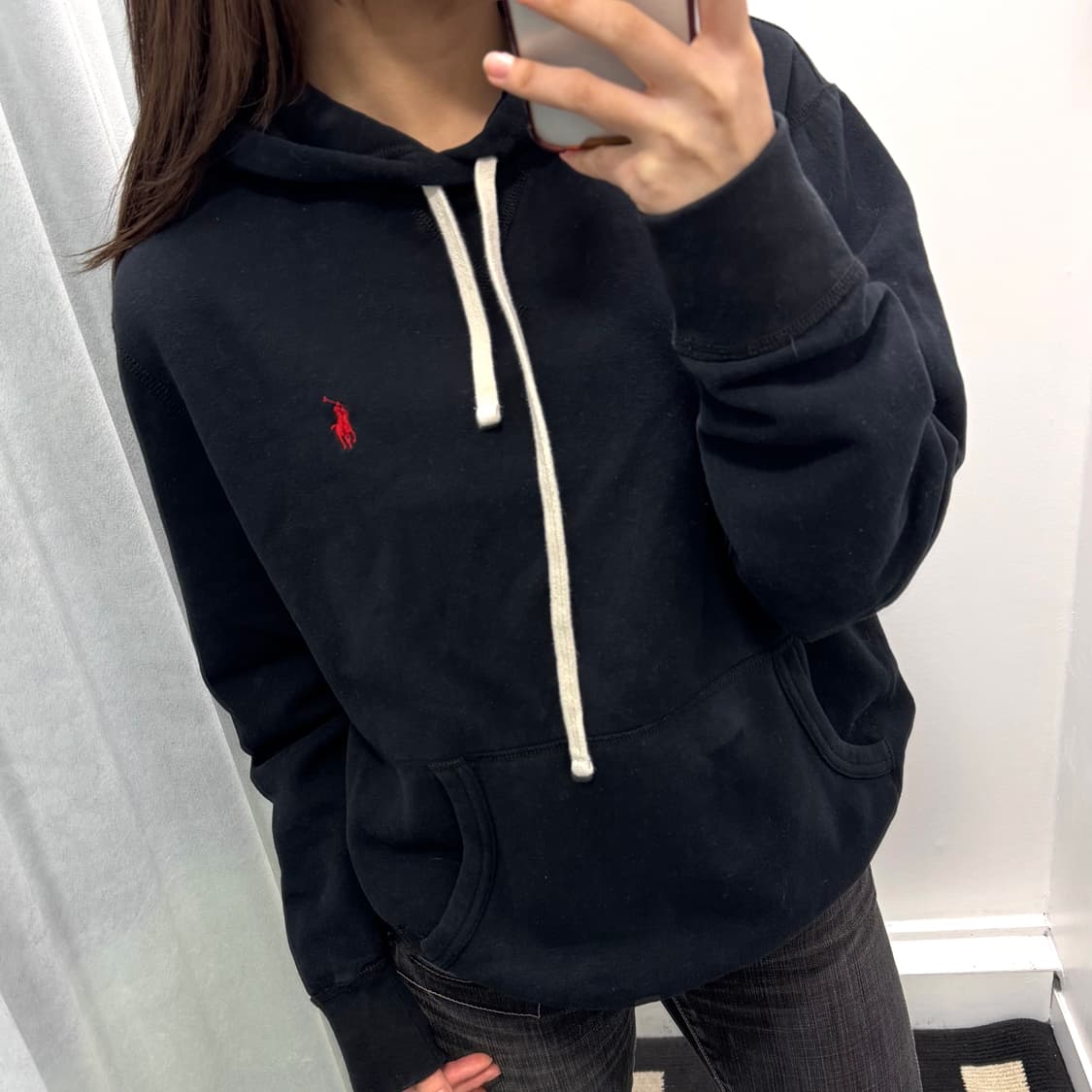 폴로 블랙 레드포니 기모 후드티 상품이미지2