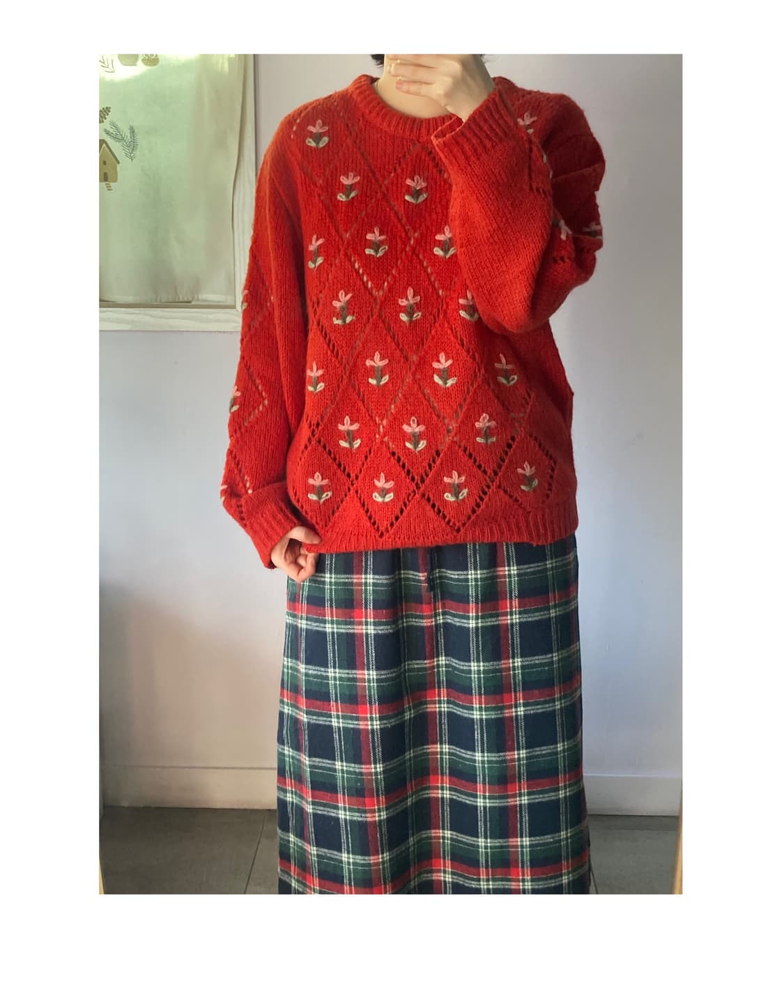 일본빈티지) 꽃자수 레드스웨터 상품이미지3