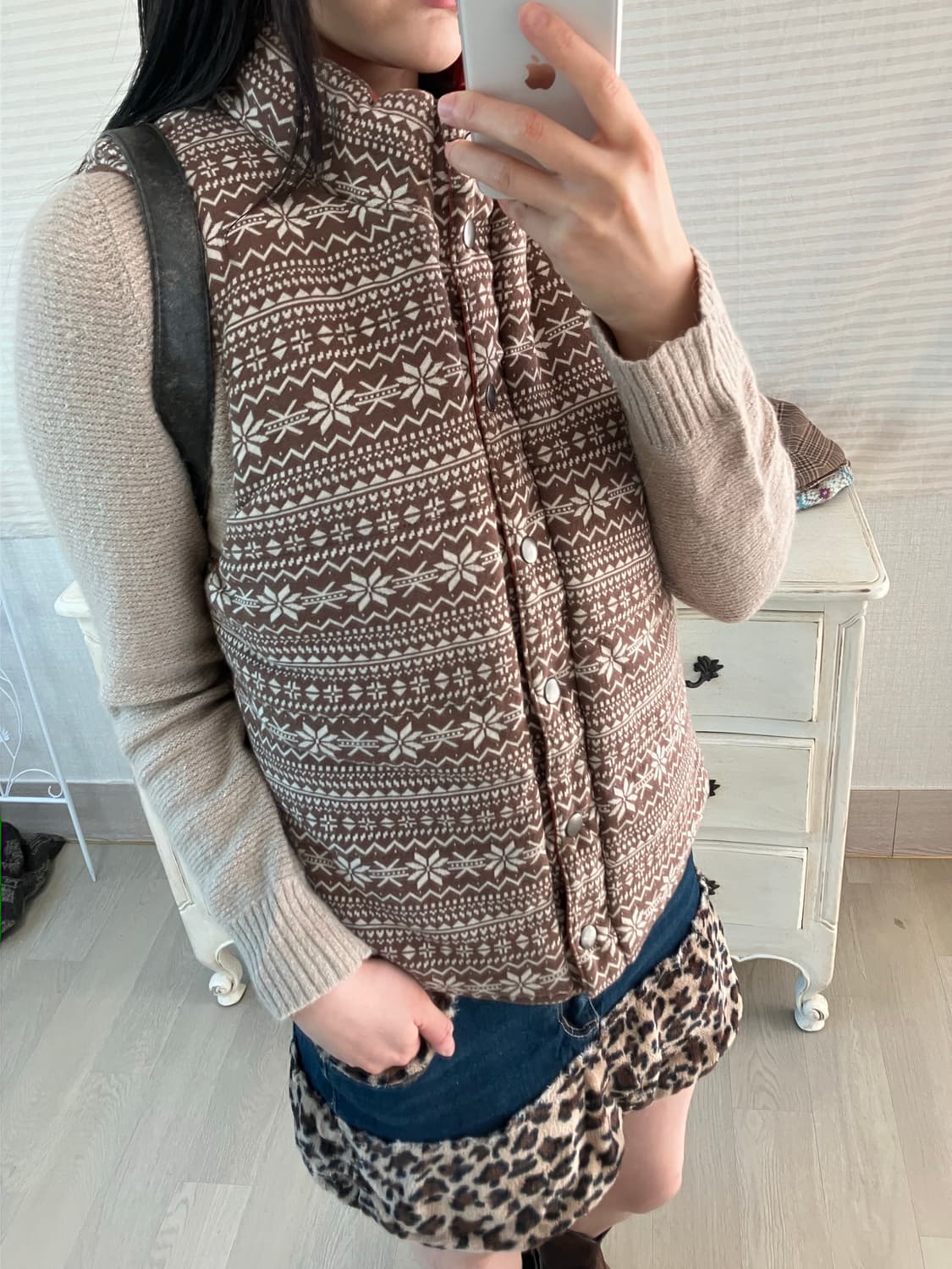 jpn vintage 브라운 노르딕 리버시블 패딩 조끼 y2k 스트릿 갸 상품이미지6