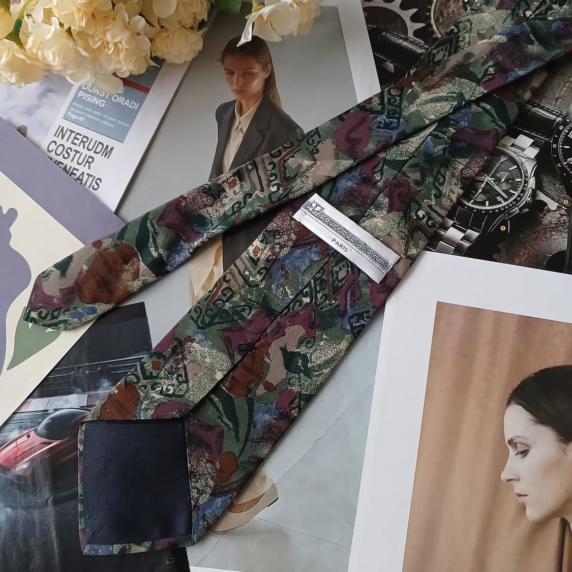 꾸레쥬 실크 다크그린 아트 패턴 넥타이 9.5cm A+등급 A19383
 상품이미지6