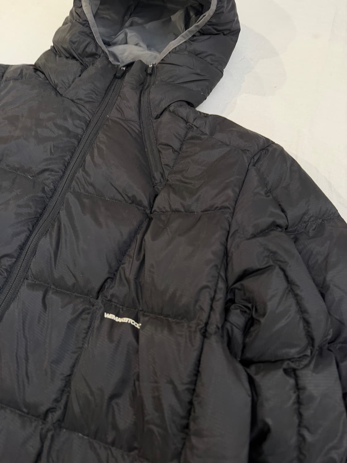 WMC 이중지퍼 덕다운 바둑판 경량패딩 블랙 상품이미지3