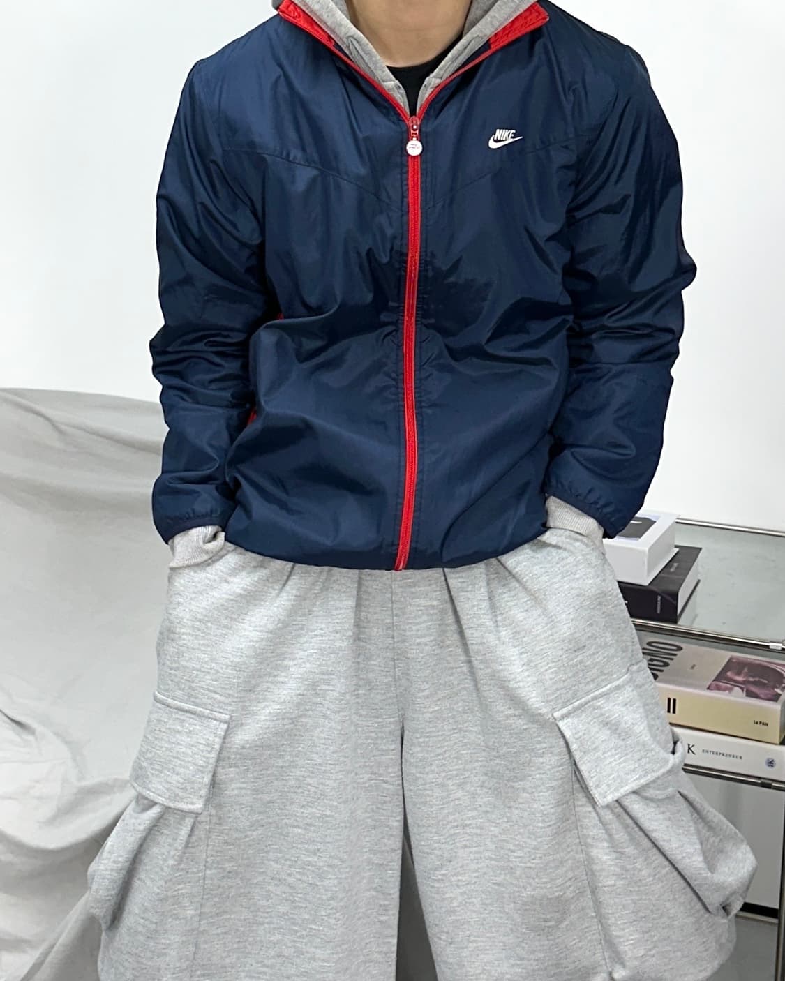 나이키 네이비 레드 빅로고 바람막이 L 상품이미지1