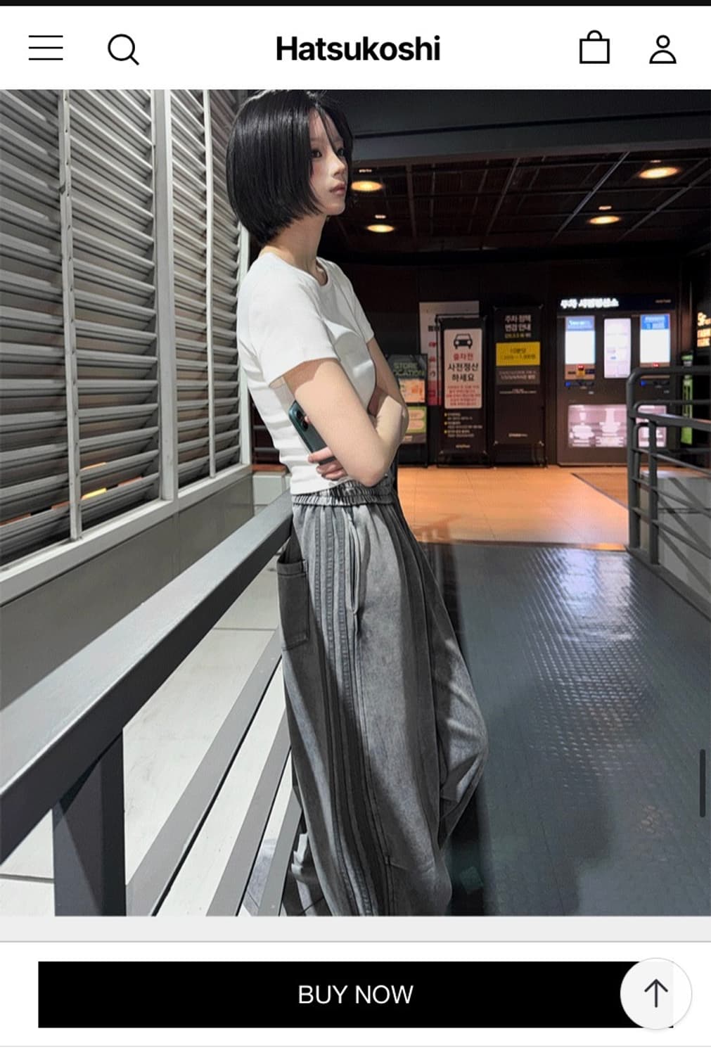 하츠코시 빈티지 워싱 트리플 라인 와이드 팬츠 그레이 상품이미지2