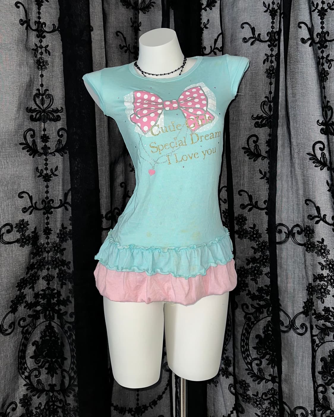 Blue and pink kitsch short-sleeved 상품이미지1