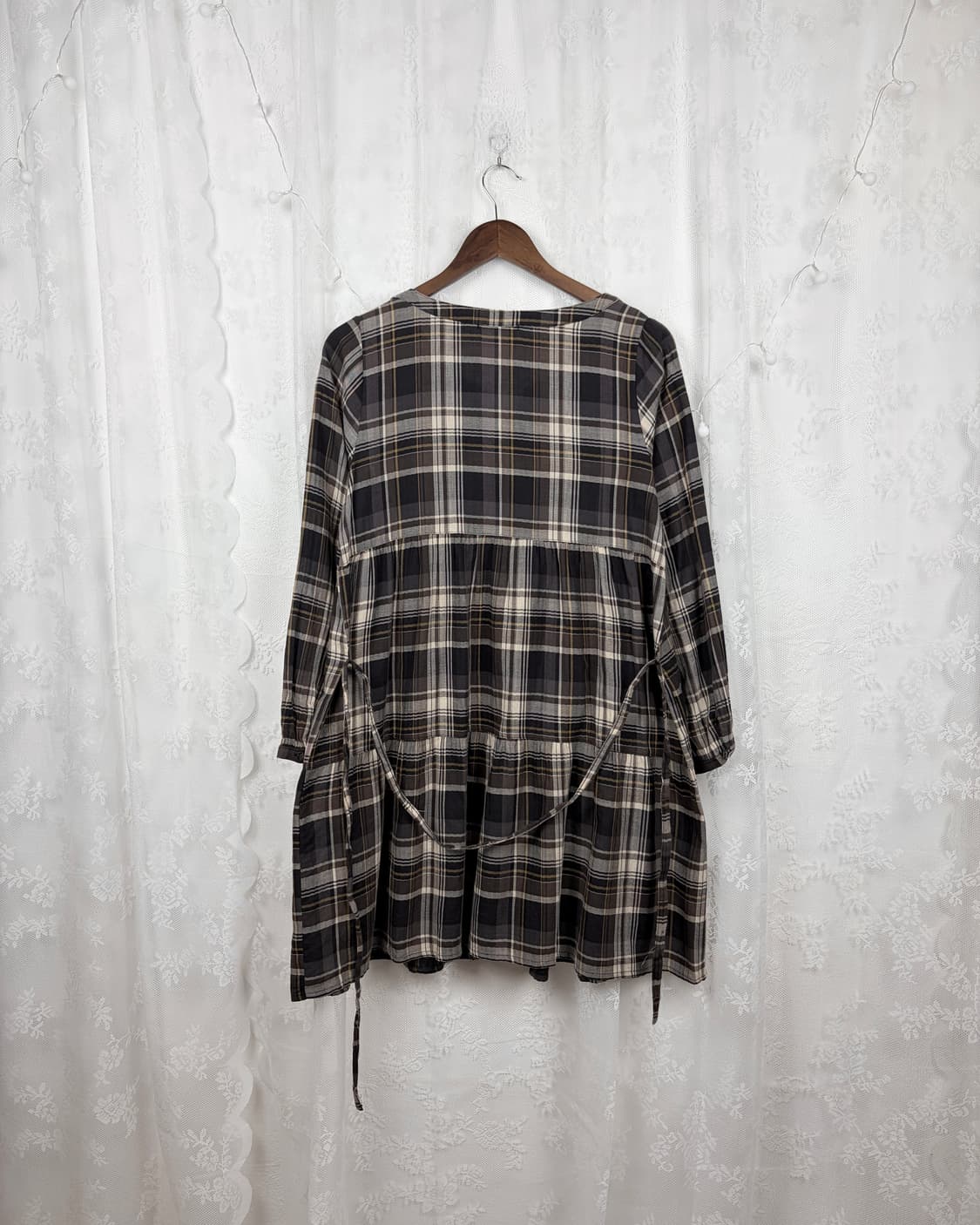 Brown Check Babydoll Mini Dress 상품이미지4