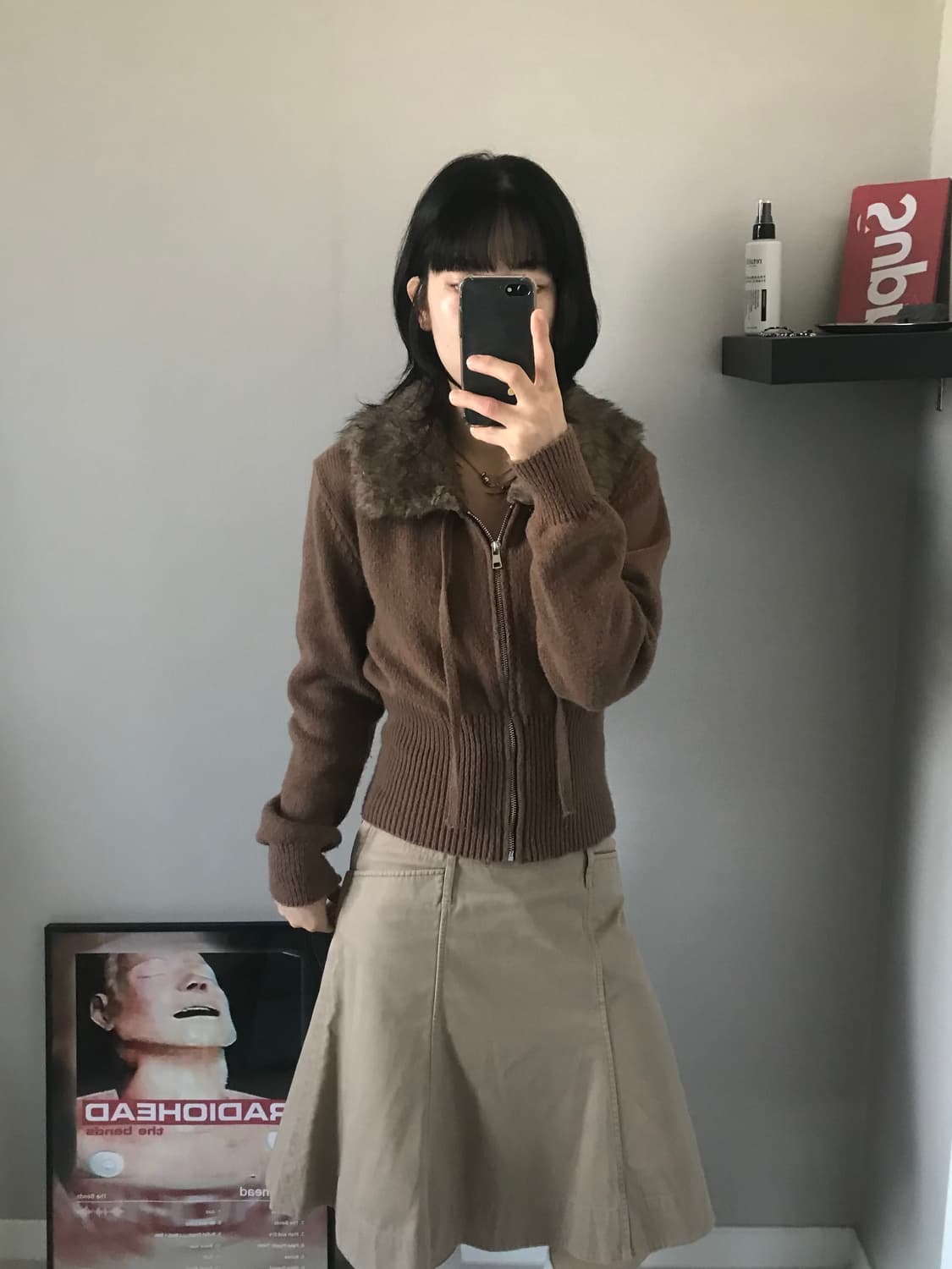 빈티지 니트 집업 브라운 울프죠 상품이미지1