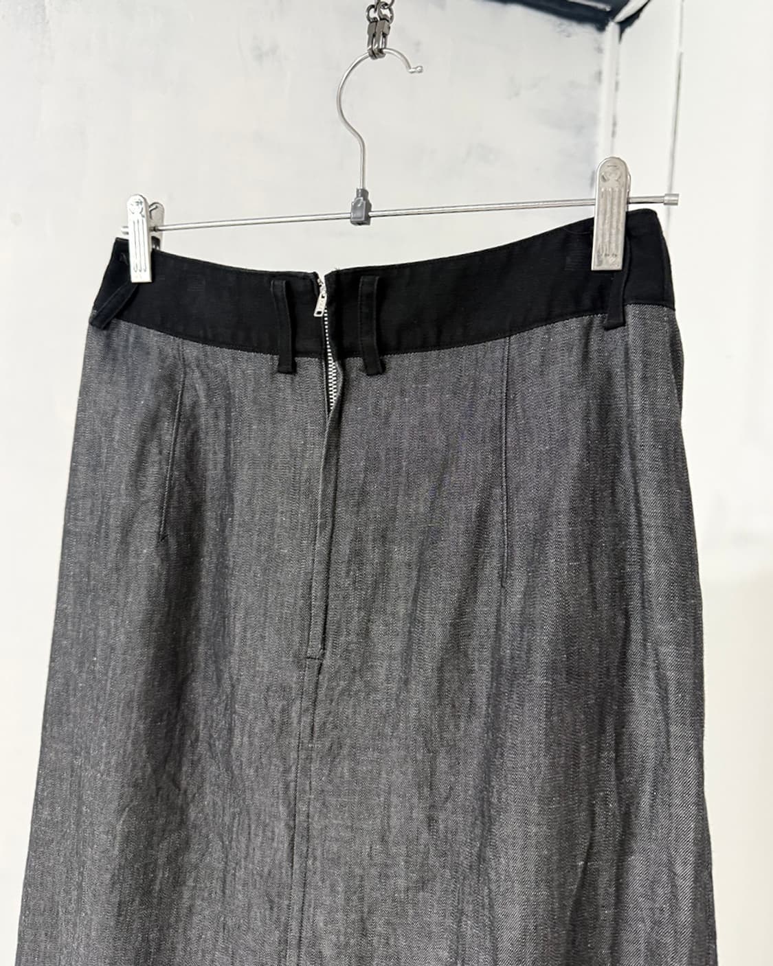 Black Contrast Grey Raw Denim Long Skirt 상품이미지10