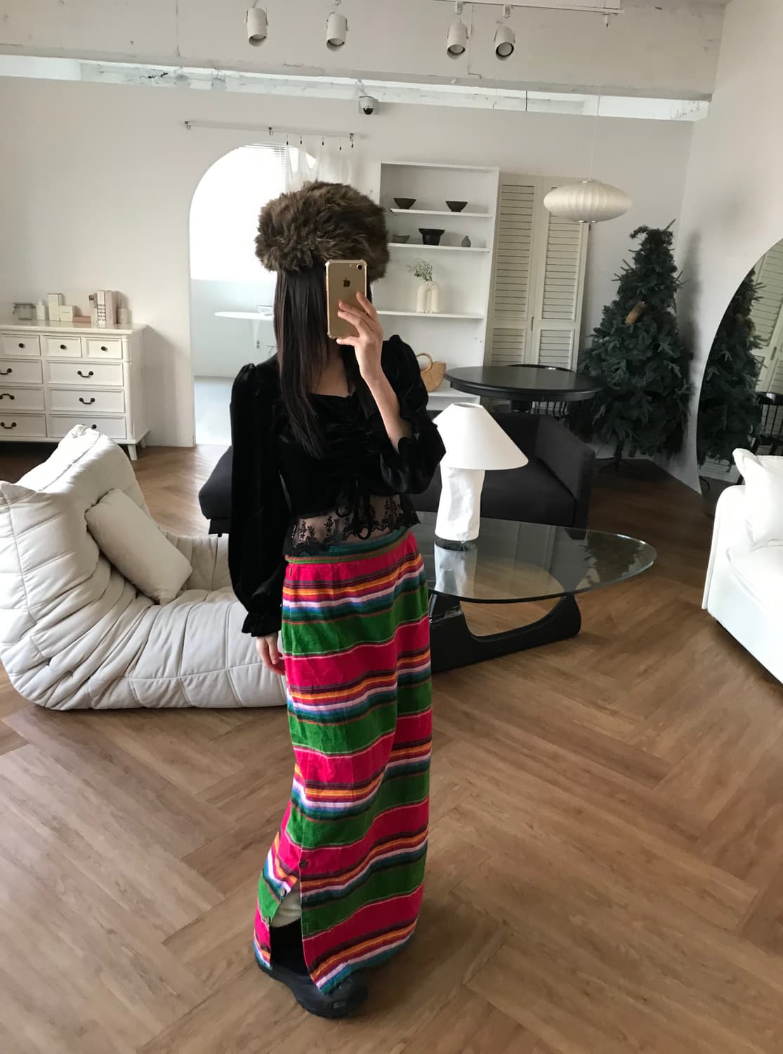 vintage stripe pattern button skirt 상품이미지1