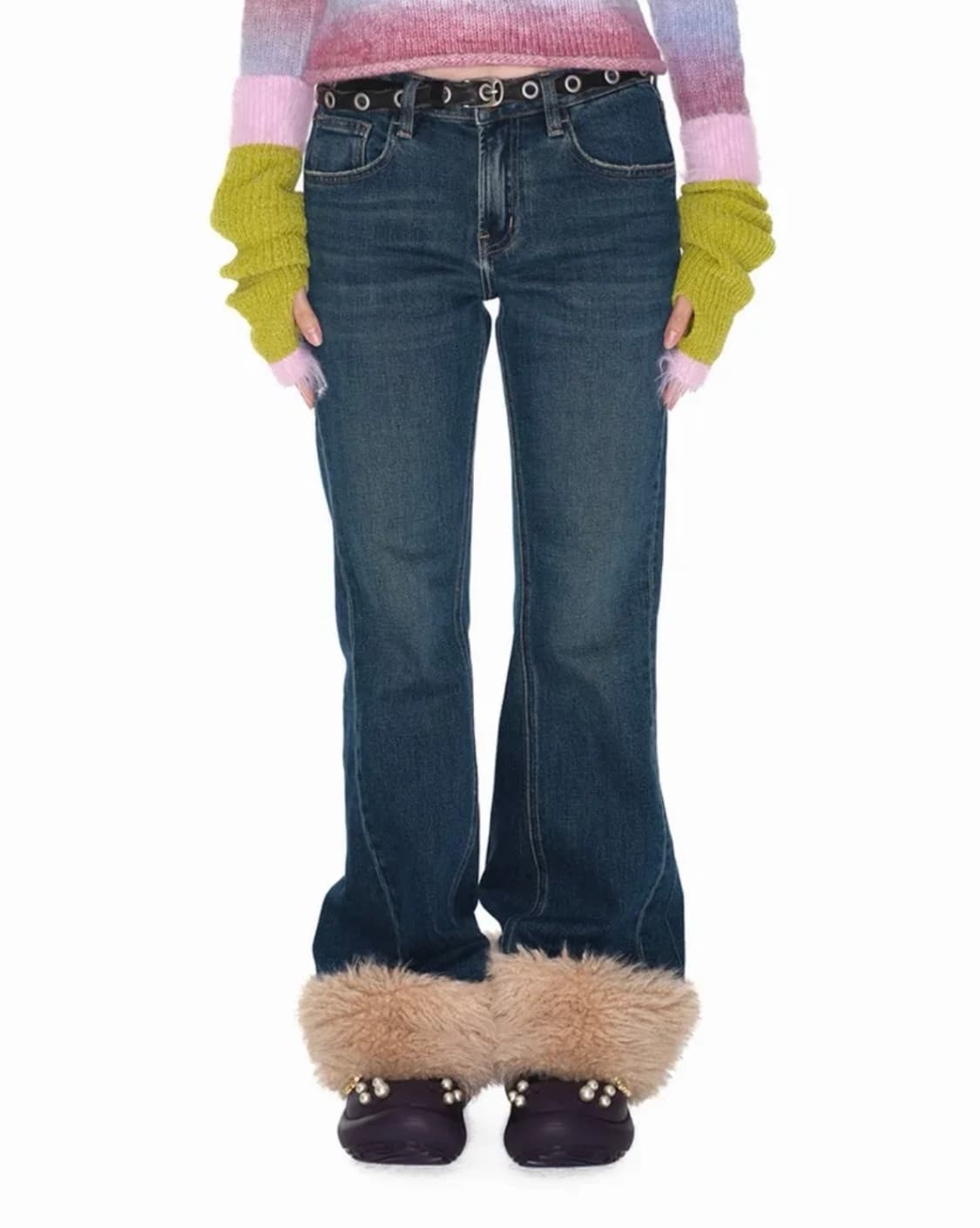 유쓰배쓰 Fur hem denim pants - S 상품이미지5