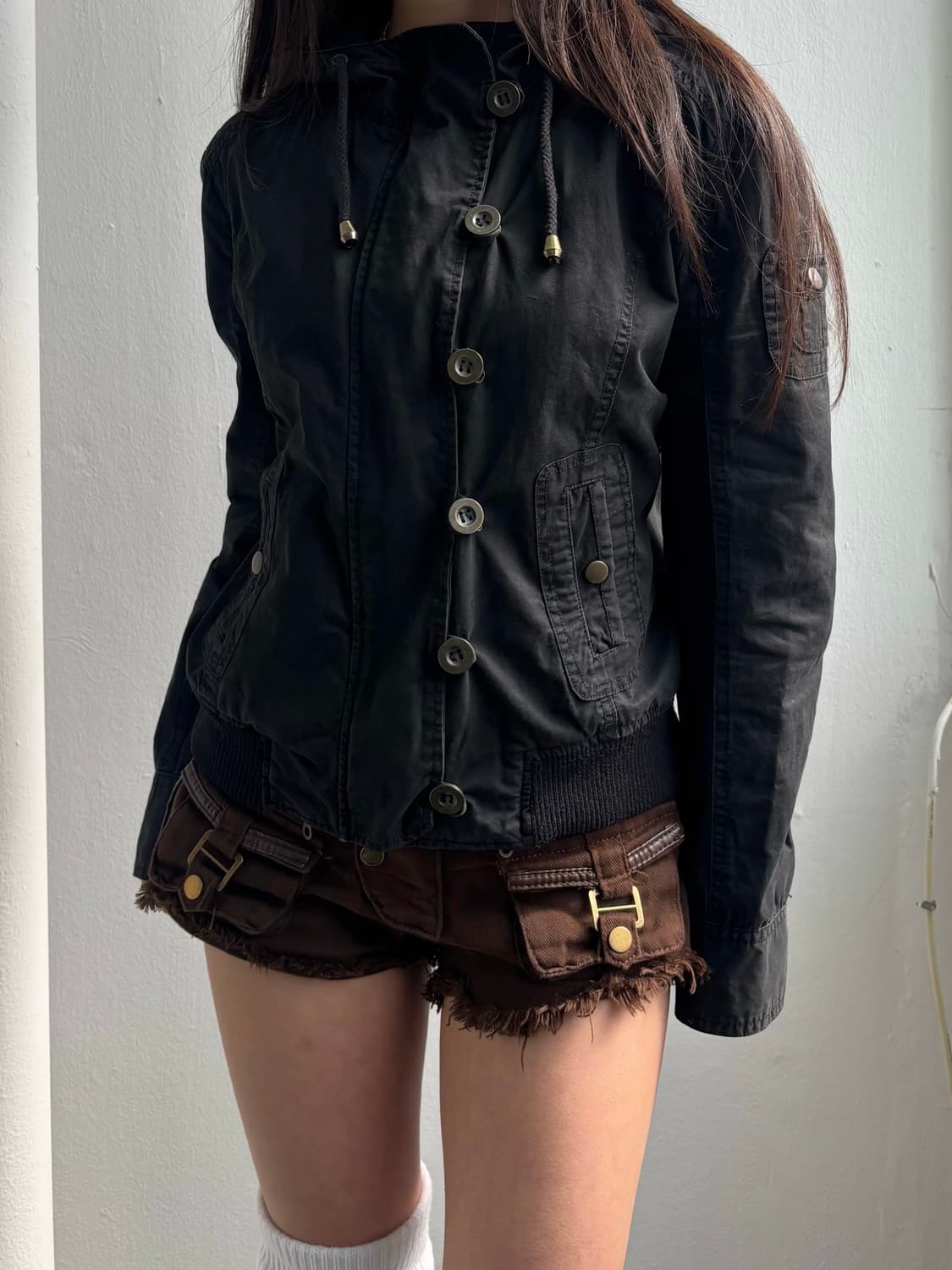 Vintage Black Button Hood Jacket 상품이미지2