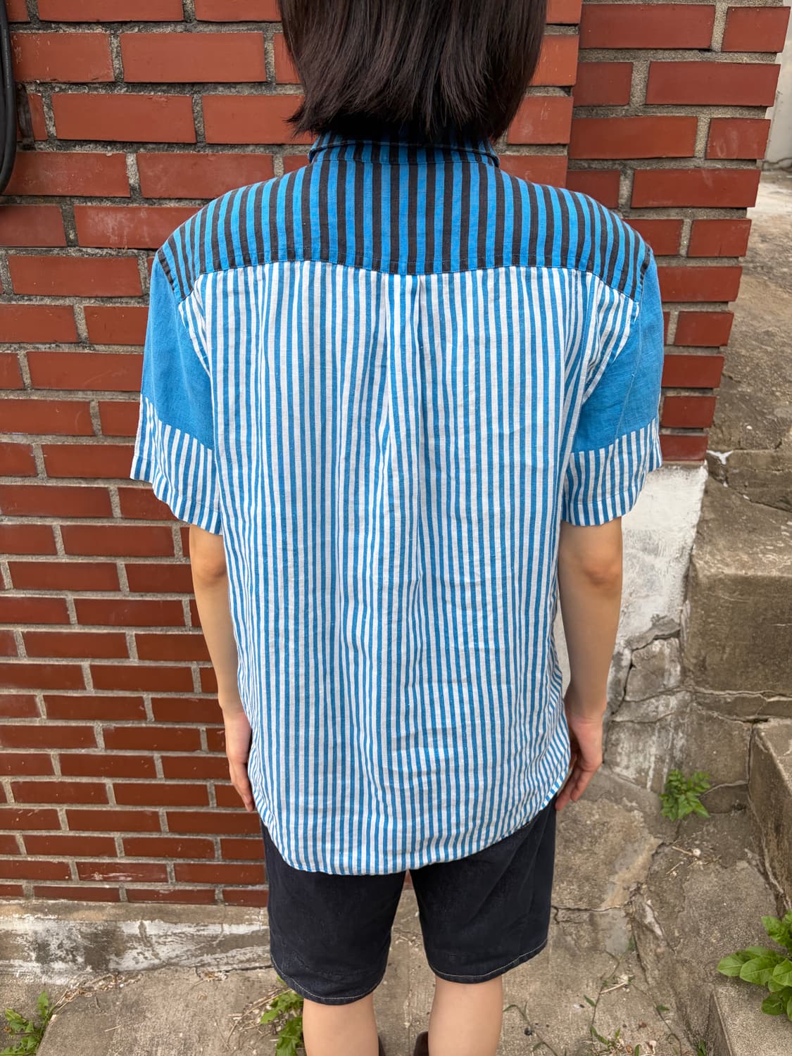Castelbajac 린넨 블렌드 스트라이프 반팔 셔츠 M 상품이미지5