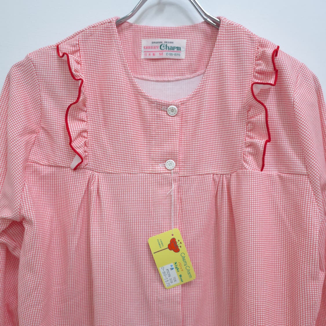 Cherry Charm 레드 체크 파자마 잠옷 세트 상품이미지5