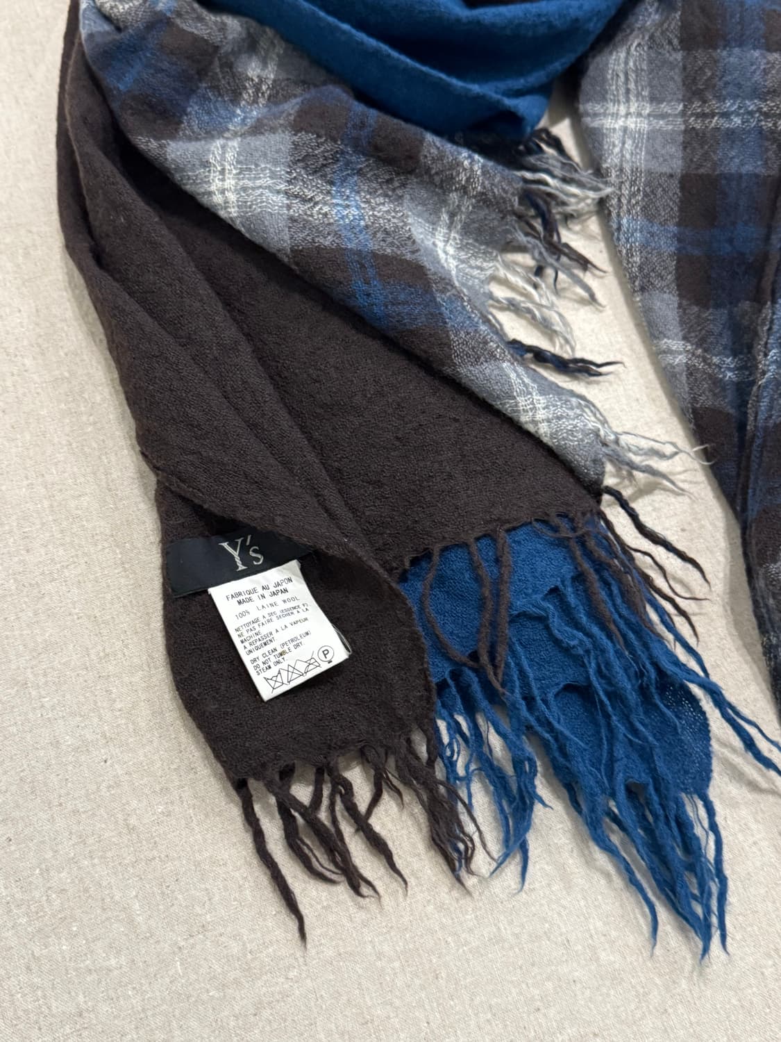 요지야마모토 브라운 체크 레이어드 울 머플러 상품이미지4