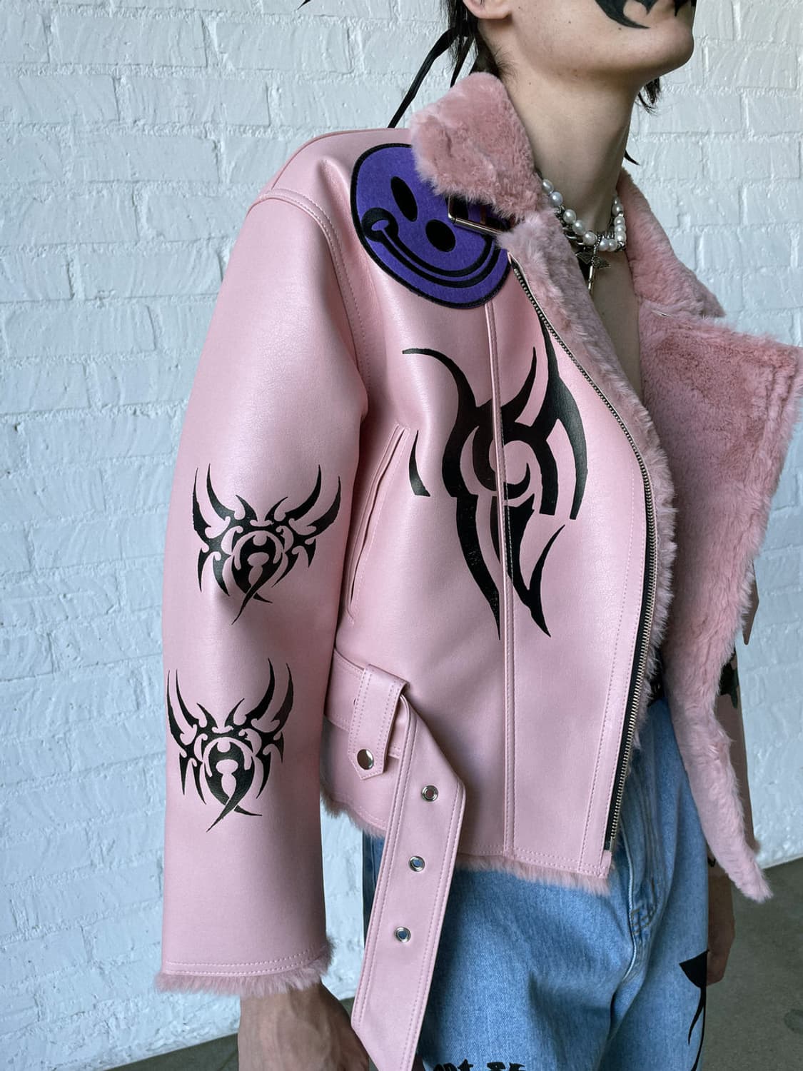 스쿠읏 SKOOT 핑크 라이더 봄버 가죽 자켓 상품이미지1