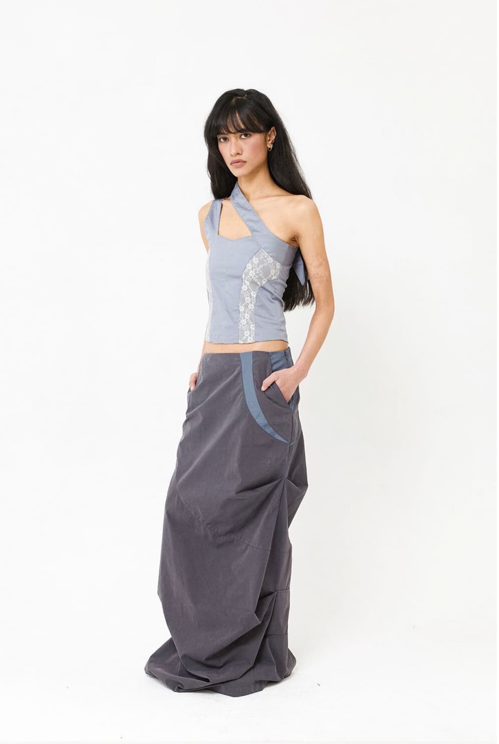 웻태그 DRAPED PANEL MAXI SKIRT SLATE BLUE 상품이미지1