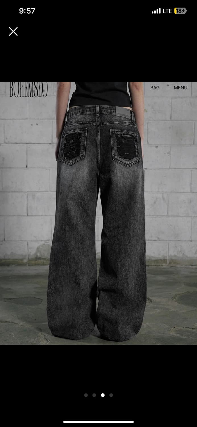 보헤미안서울 KNEE OPEN RIPPED WIDE JEANS, GRAY 상품이미지3