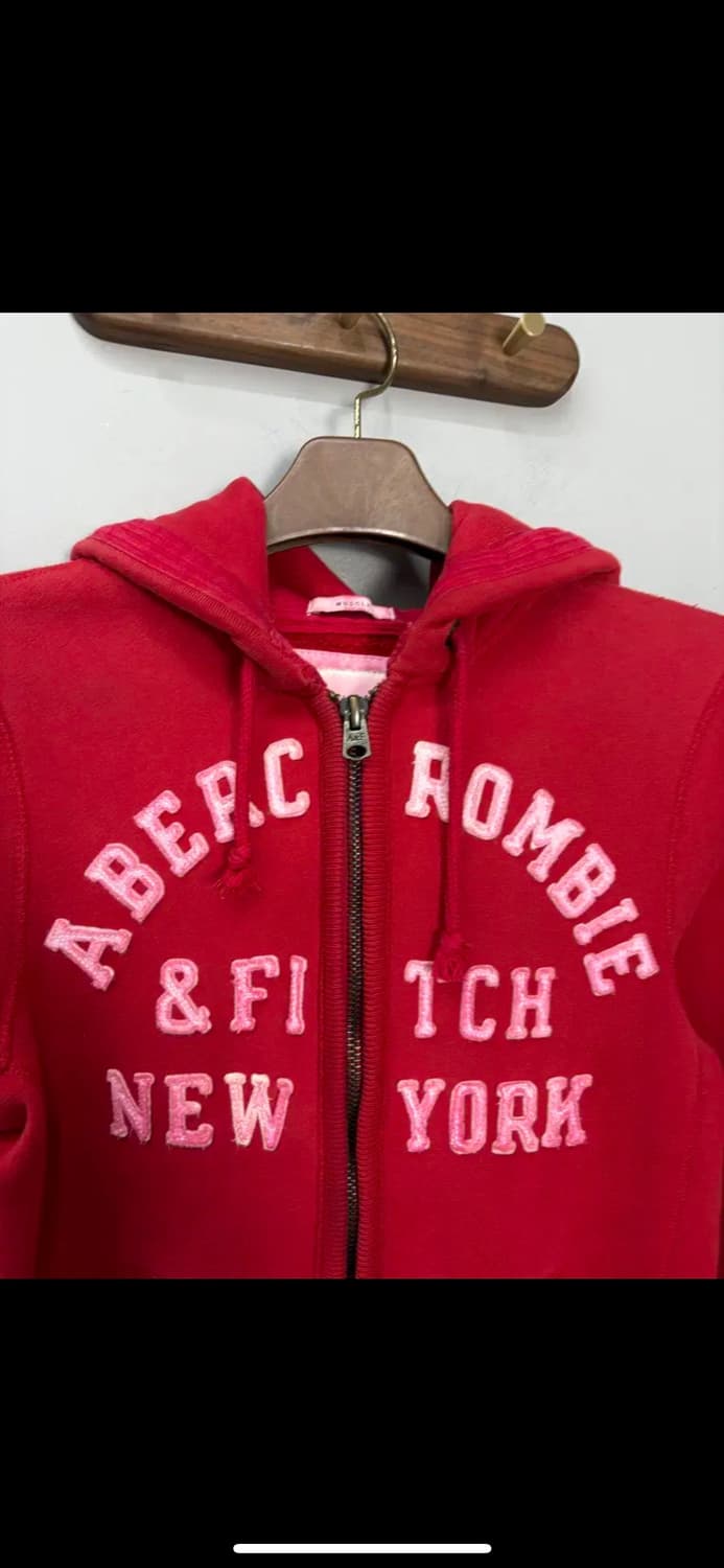 아베크롬비 레드칼라 스펠아웃 빅로고 후드집업 H1156 상품이미지3