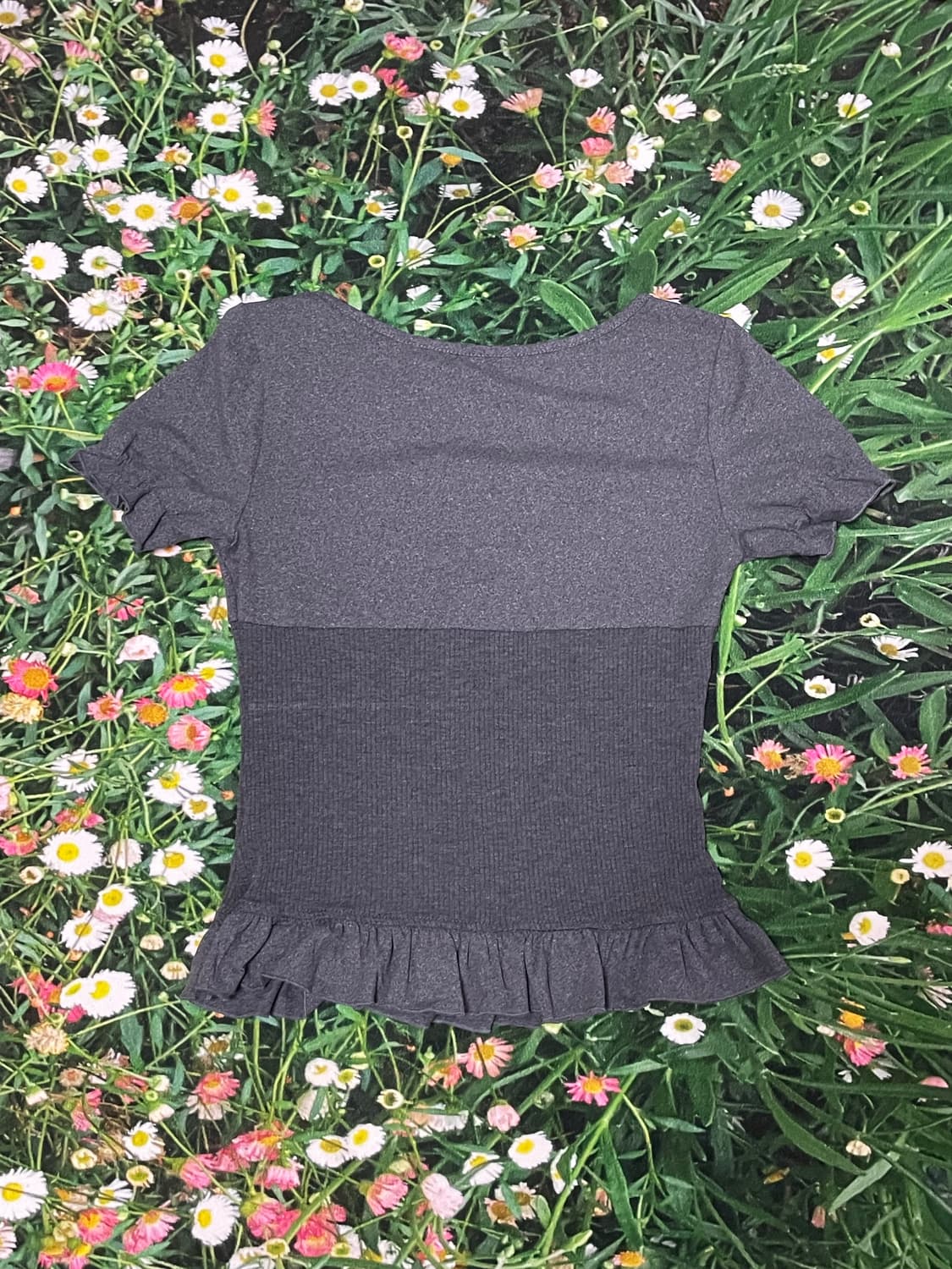 쉬인 공겜여주깔 러블리 블라우스 티셔츠 차콜 상품이미지2