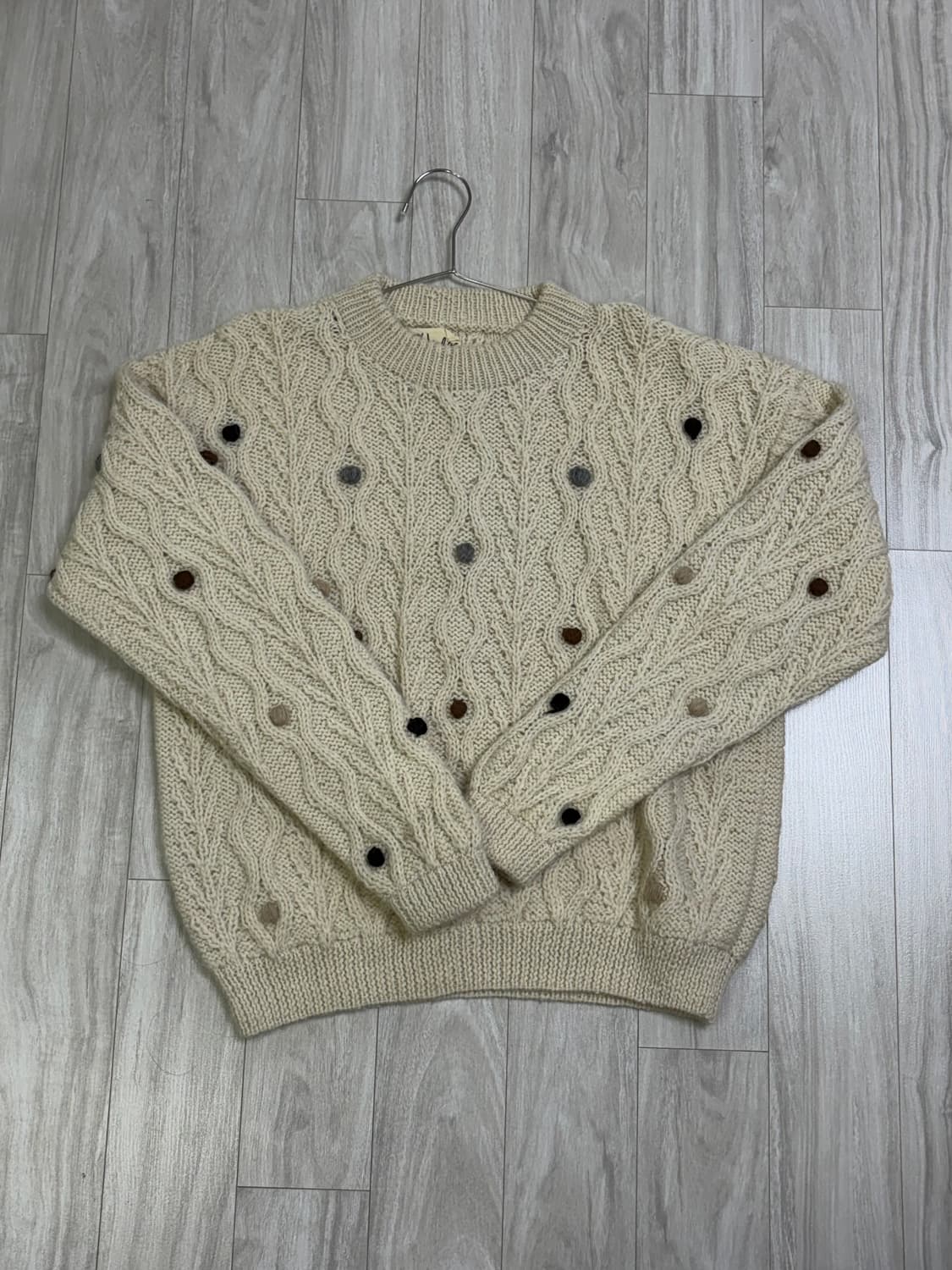 빈티지 아이보리 폼폼 케이블 니트 상품이미지2