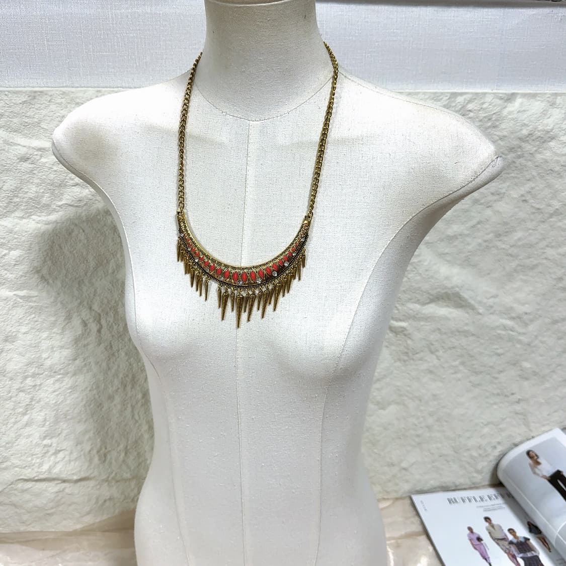 빈티지 에스닉 리벳 태슬 쿠바체인 목걸이 상품이미지1
