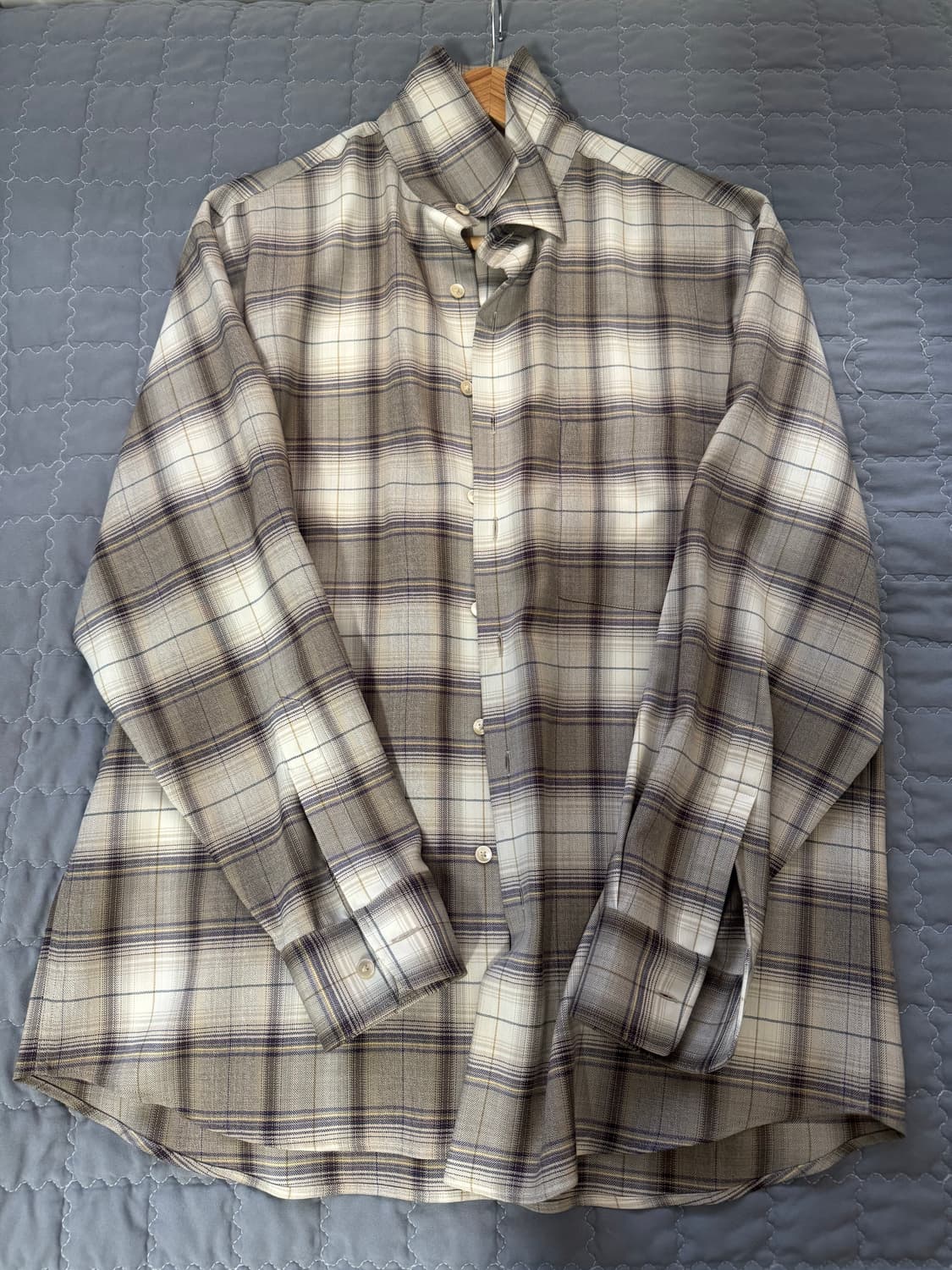 오라리 슈퍼 라이트 울 체크 셔츠 라이트 브라운 체크 - 23AW  상품이미지1