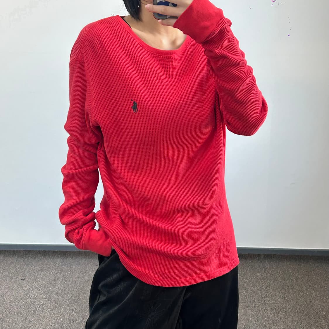 Polo 폴로 블랙 포니 레드 와플 니트 상품이미지2