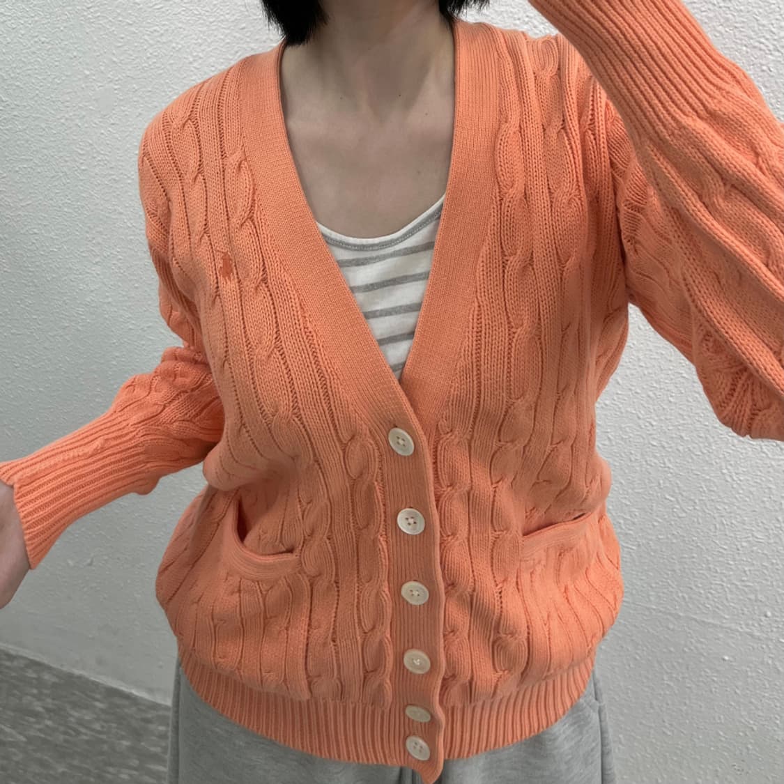 폴로 랄프로렌 오렌지포니 당근맛 꽈배기 가디건 S 상품이미지5