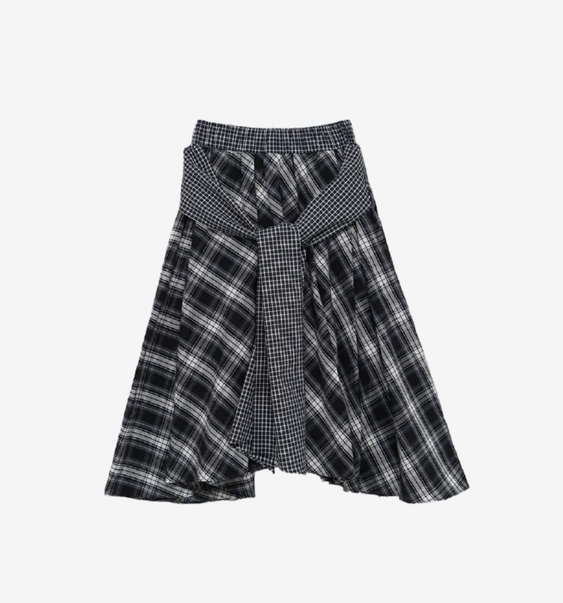 쿠키시 체크 타이 배색 스커트 (블랙) 상품이미지2