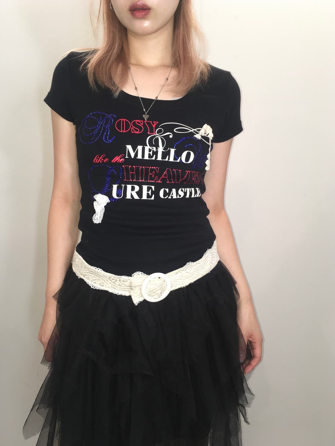 jpn vintage beads lace slim fit t shirt 상품이미지2