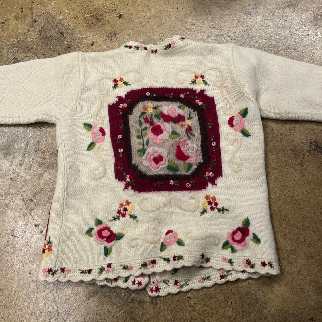 빈티지 모리스타일 플라워 자수 화이트 가디건 b14 상품이미지4