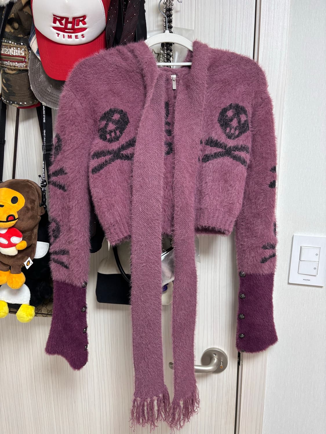 스컬 크롭 퍼 후드 가디건 일브 중브 펑크 갸루 y2k 상품이미지2