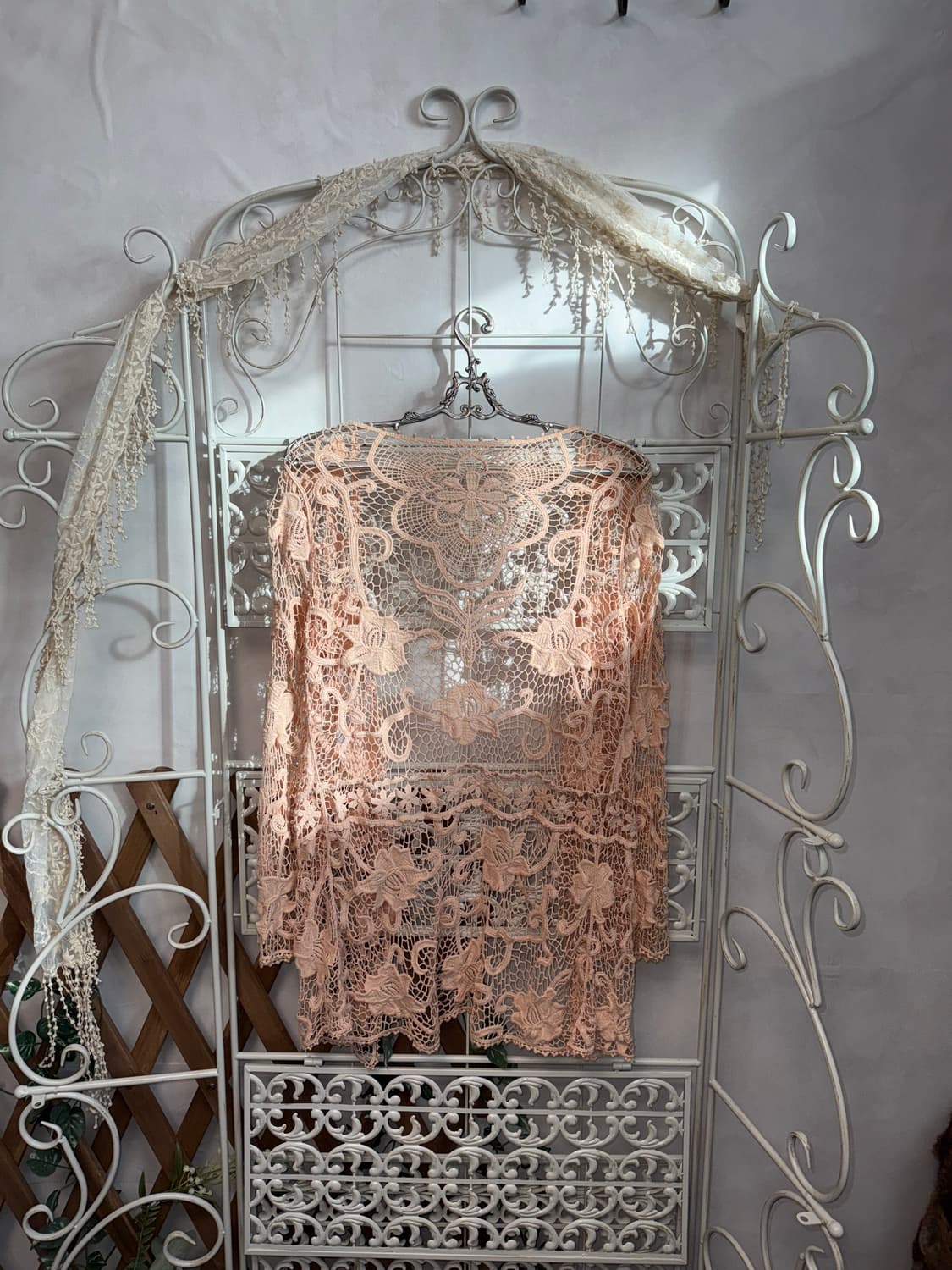 Coral pink oriental crochet loose 가디건 상품이미지3