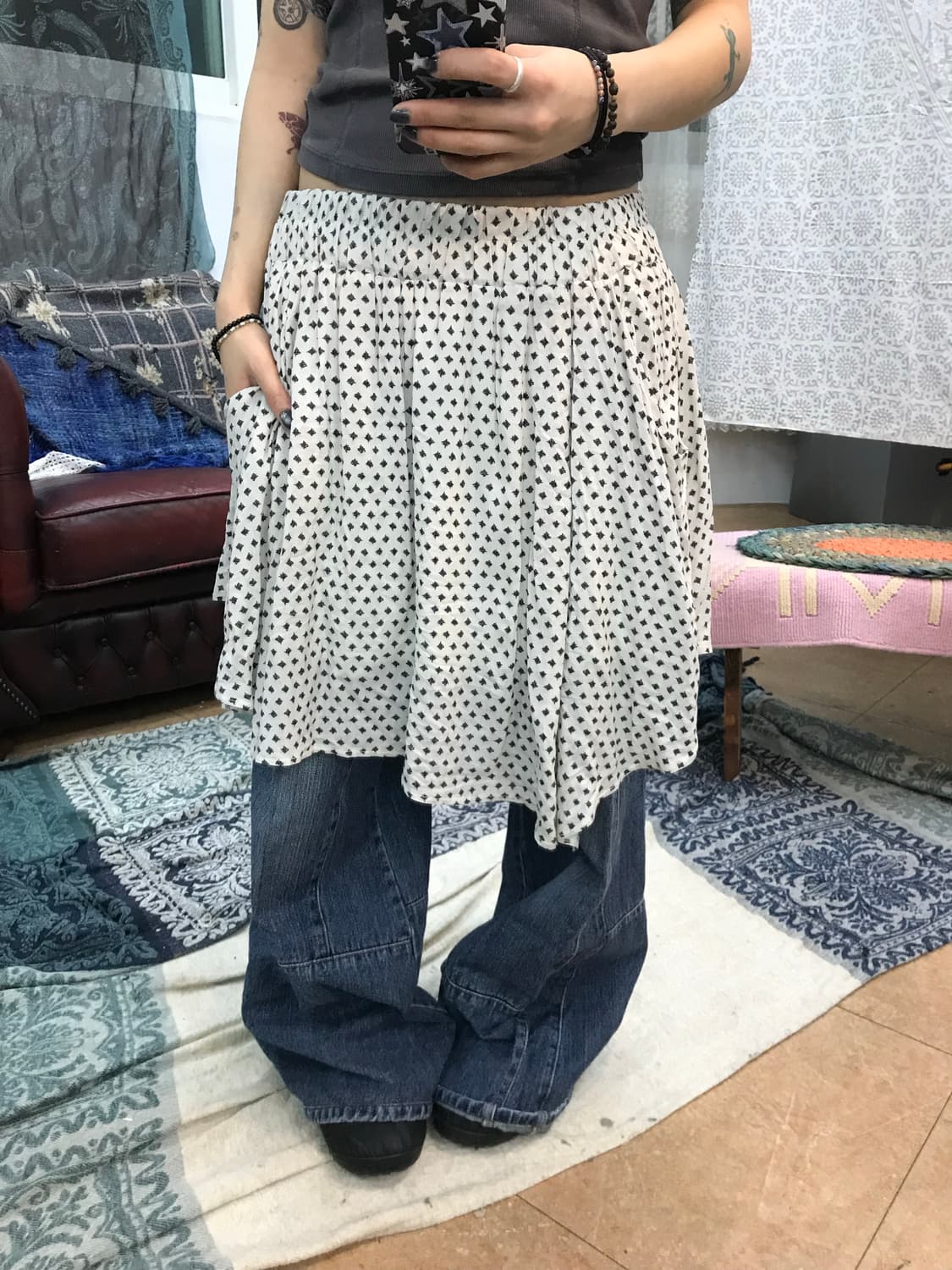 빈티지 여성 밴딩 패턴 미니스커트  상품이미지1