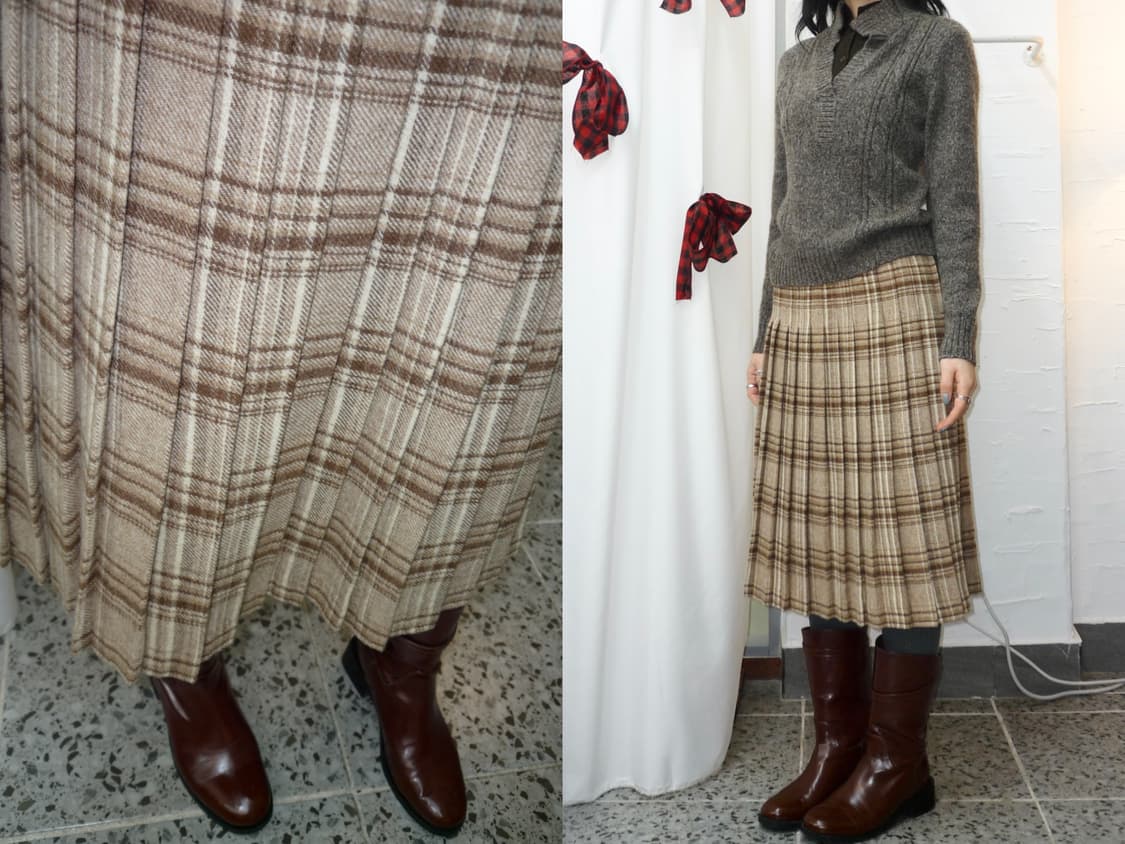 Yellow beige Scottish skirt 상품이미지1
