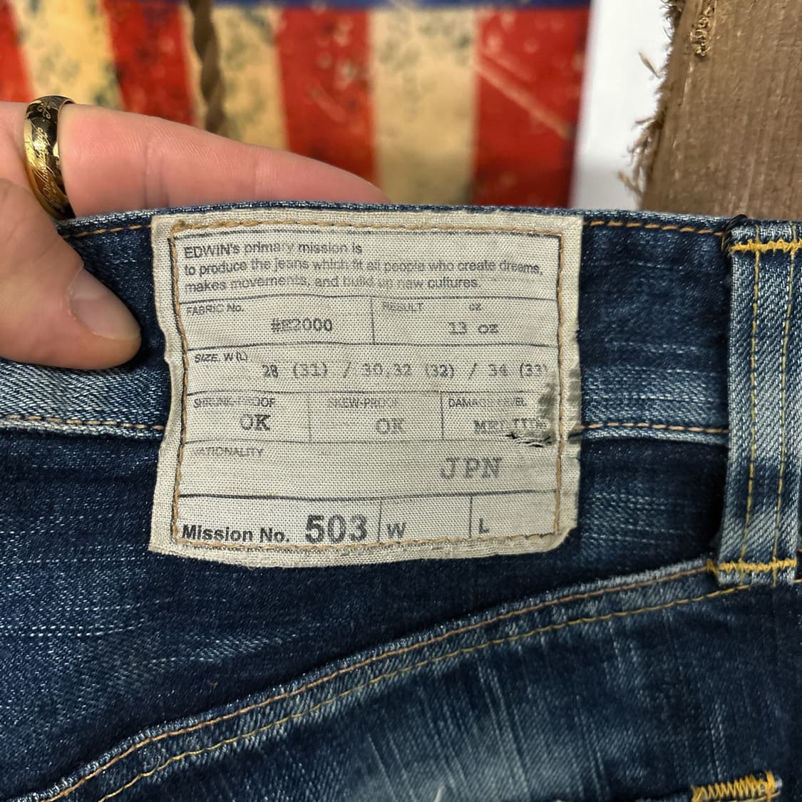 90s 에드윈 블루트립 503 빈티지워싱 데님팬츠 N584 상품이미지7