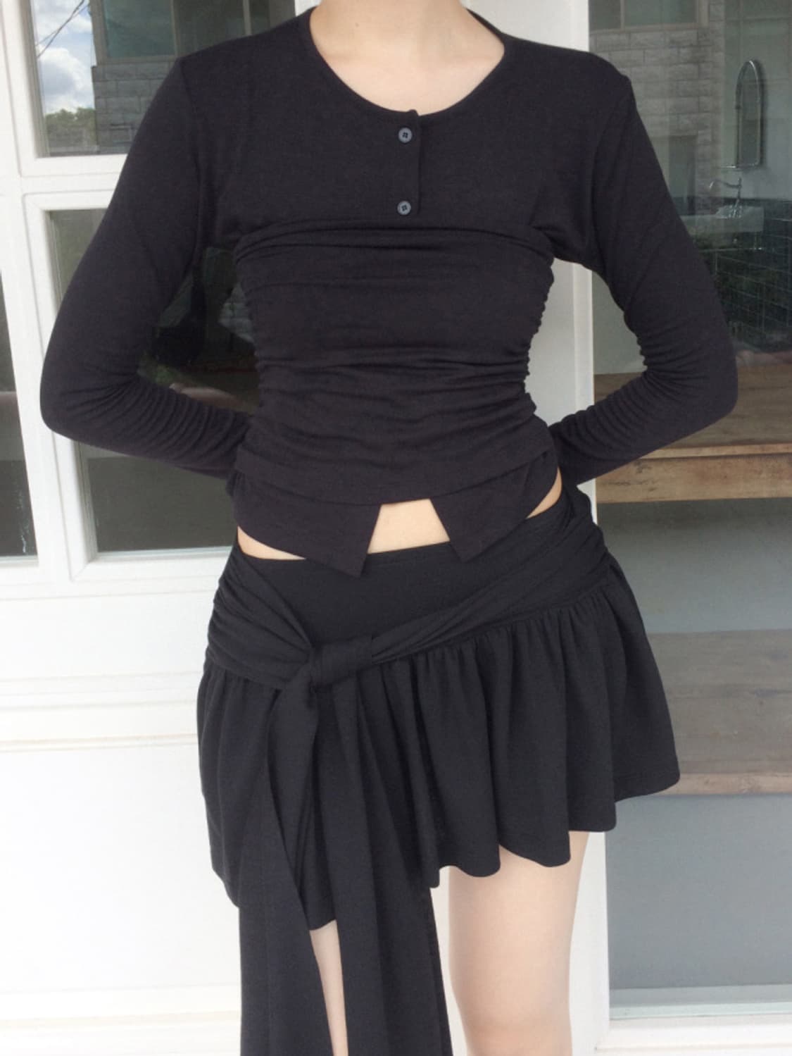 Bold tie skirt (black) 상품이미지4