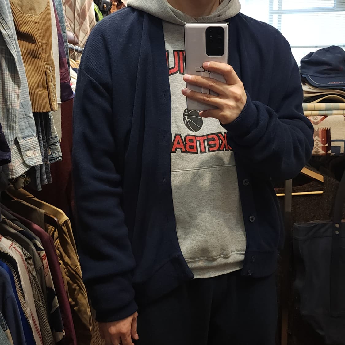 90s 빈티지 가디건 브이넥 가디건 버튼 클로져 네이비 xl 상품이미지6