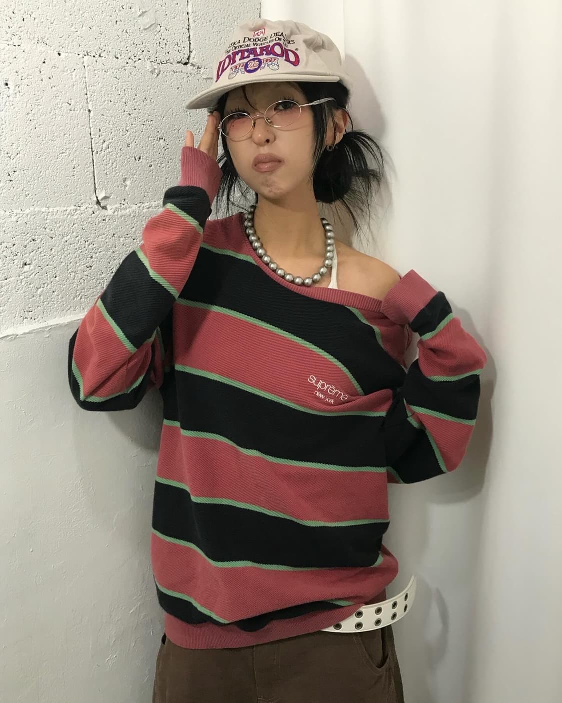 Supreme Stripe Twill Crewneck 상품이미지1