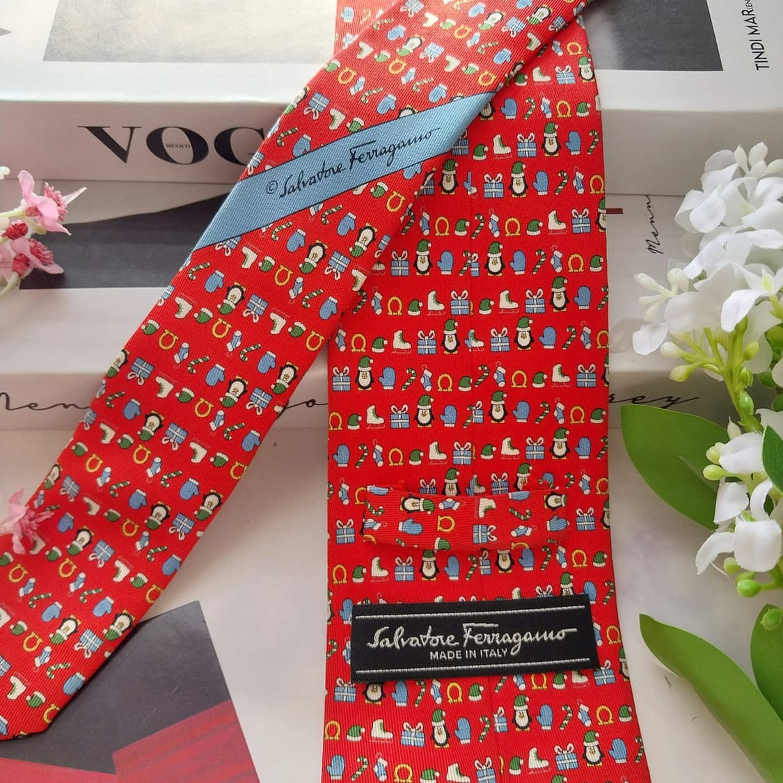 살바토레 페라가모 실크 크리스마스 모티브 넥타이 8cm A등급 k2017 상품이미지5