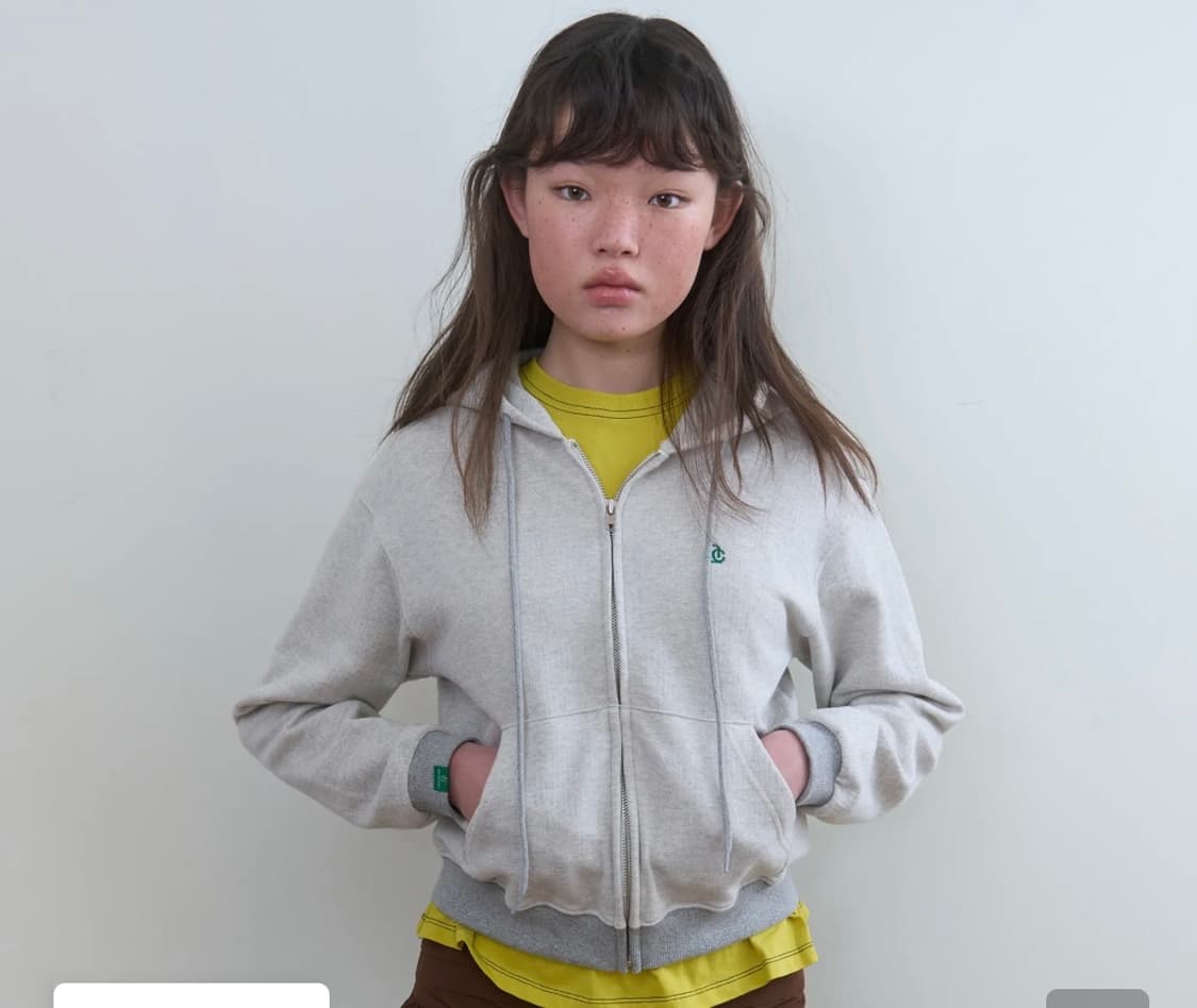 노컨텐츠 크롭 후드집업 오트밀멜란지 상품이미지1