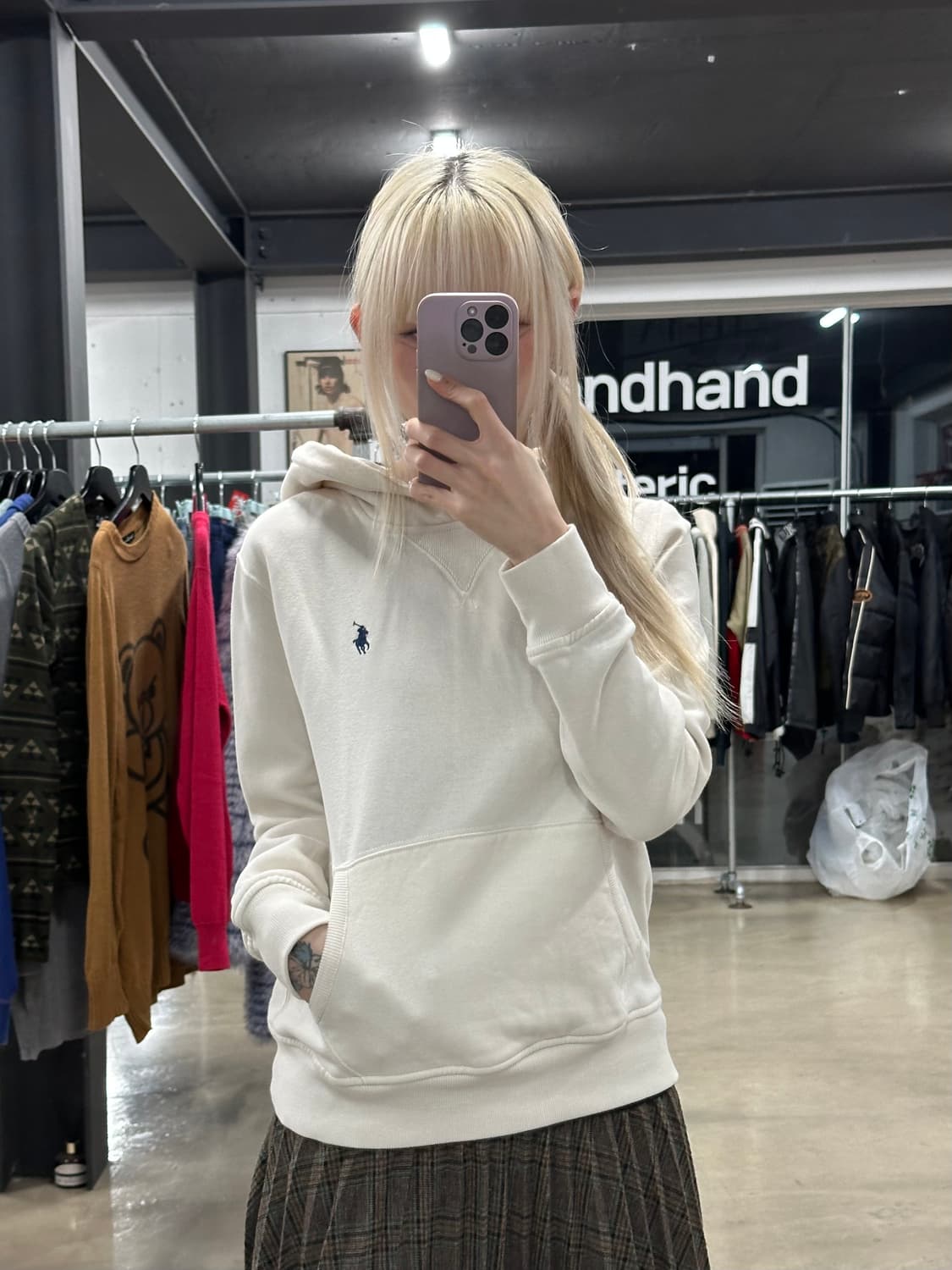 폴로 랄프로렌 화이트 기모 후드티 상품이미지1