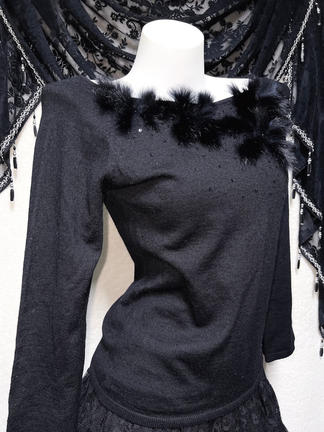 로맨틱고딕 고스펑크 갸루 로걀 래빗퍼트리밍 니트 오리엔탈 핀터 다크페어리 상품이미지7