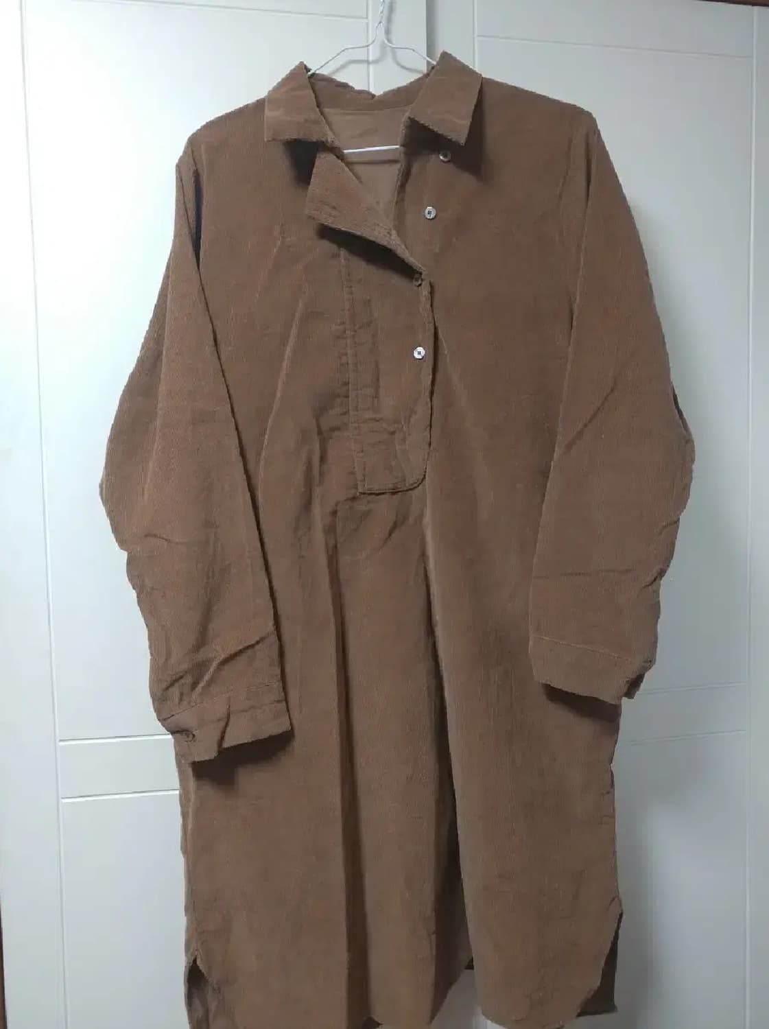 F 골덴 코듀로이 카라 롱 셔츠 원피스 브라운 상품이미지1