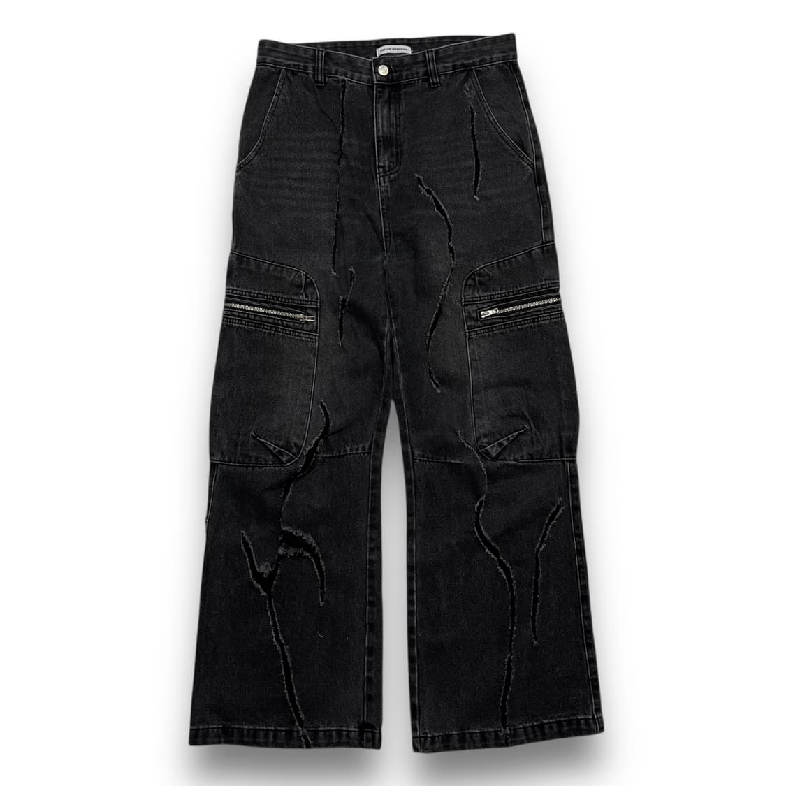 PERSON INTENTION 크랙 워시드 흑청 카고팬츠 상품이미지1