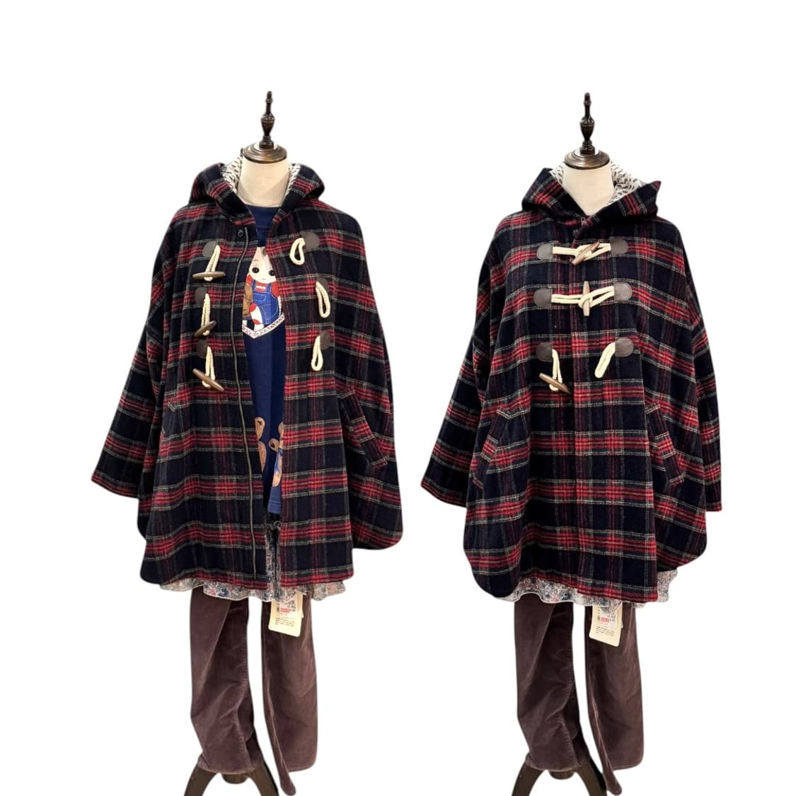 네넷 후드 더플 체크 코트 네이비/레드 상품이미지10