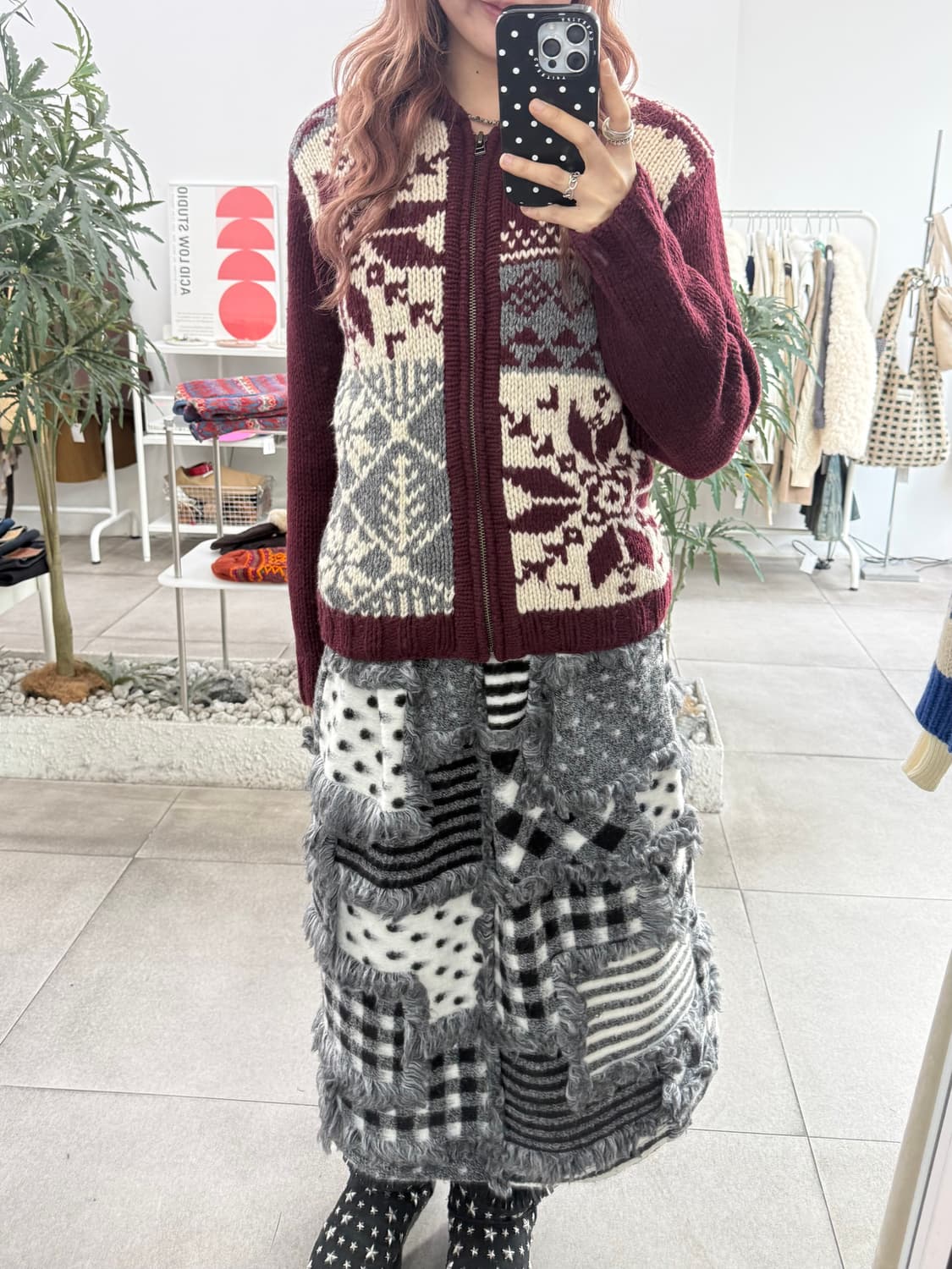 JPN chaps 울 혼방 버건디 노르딕 코위찬 니트집업 상품이미지1