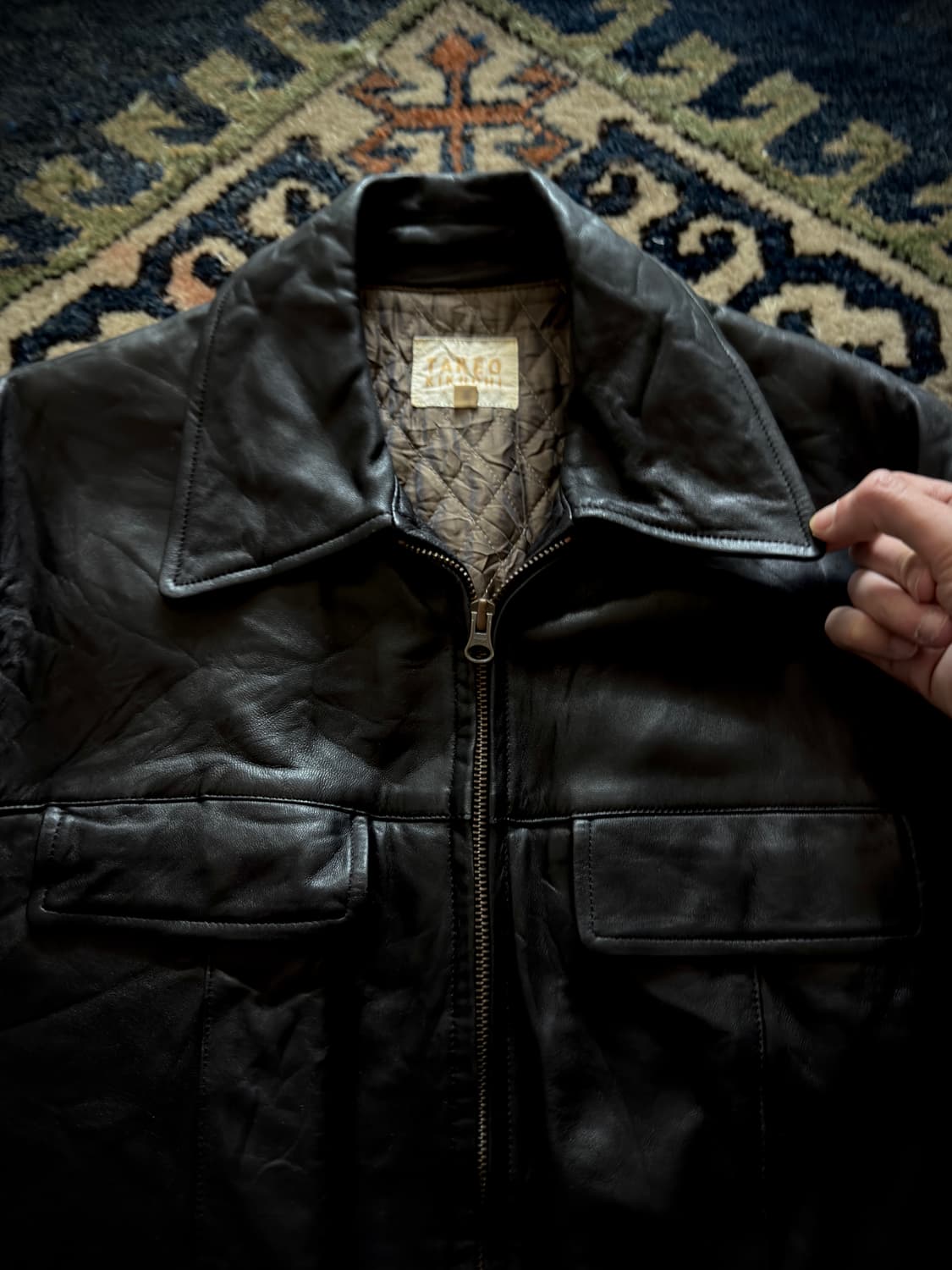 90s Takeo Kikuchi 썬페이딩 램스킨 레더 카코트 상품이미지4